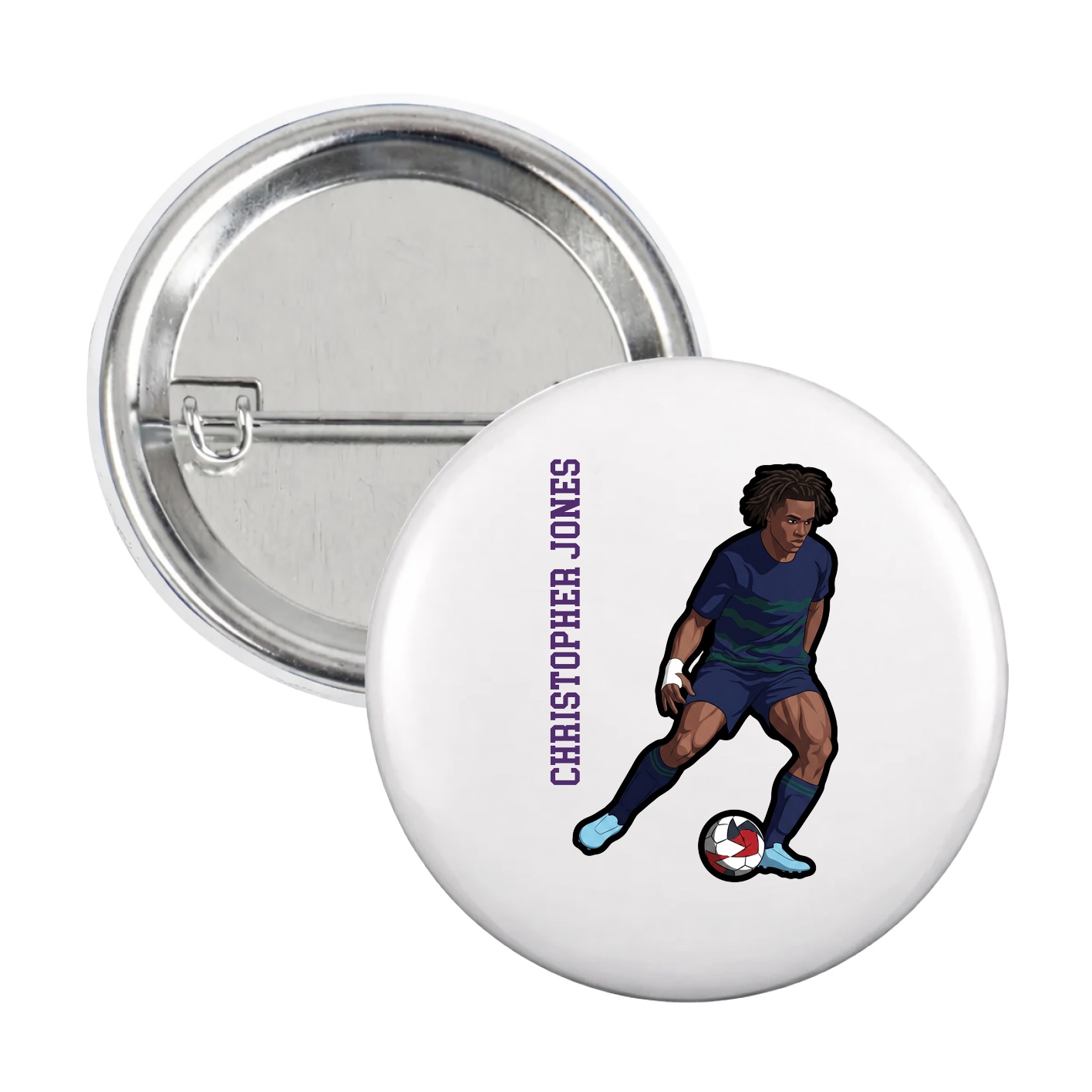 Game Day Button — Name Vertical in White