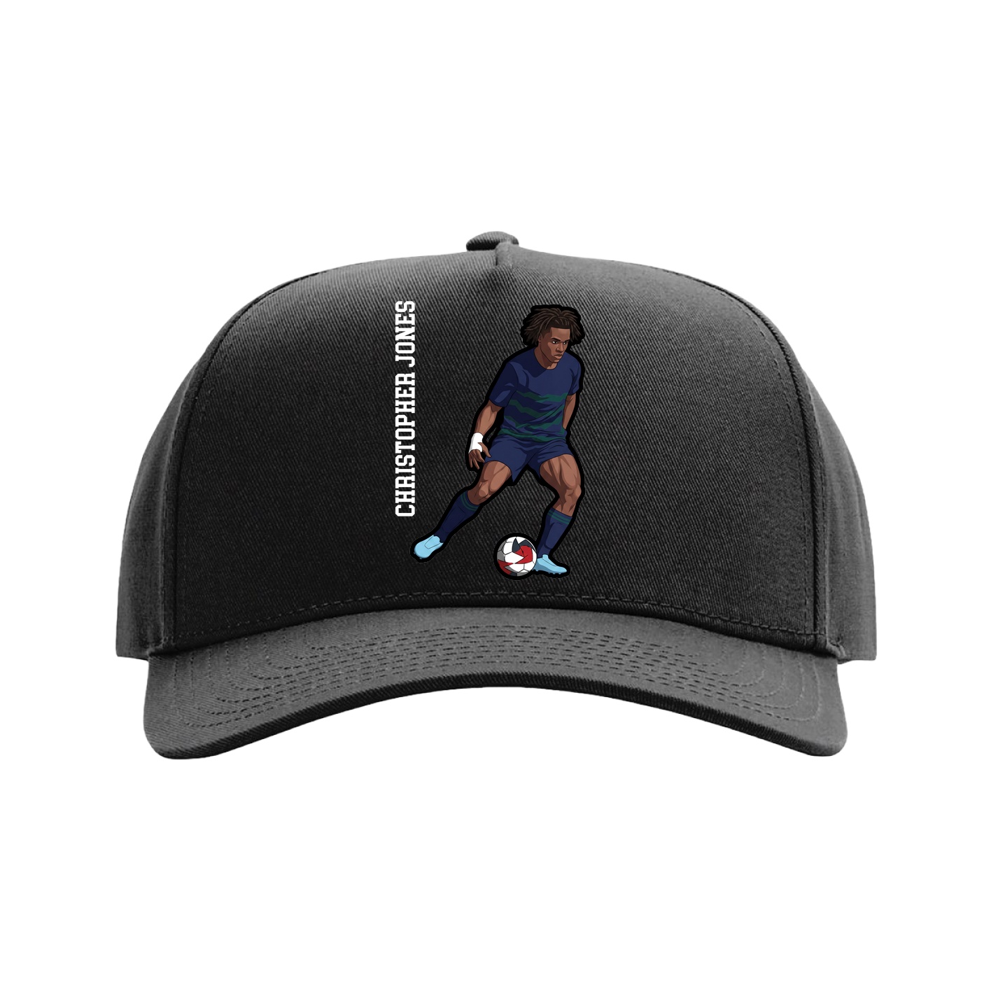 Full Fabric Five-Panel Champ Cap — Name Vertical in Black