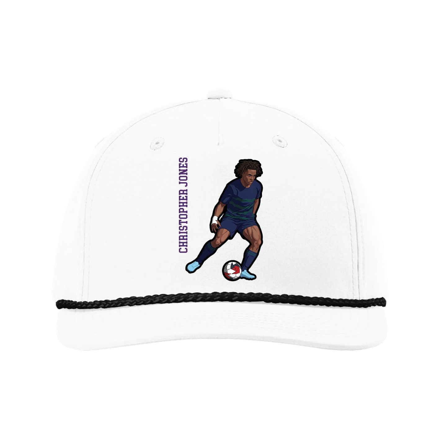 Five-Panel Classic Rope Cap — Name Vertical in White
