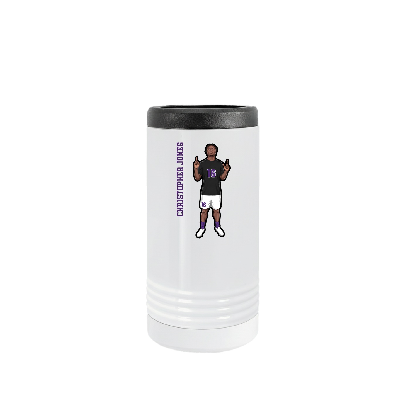 Slim Beverage Holder — Name Vertical in White