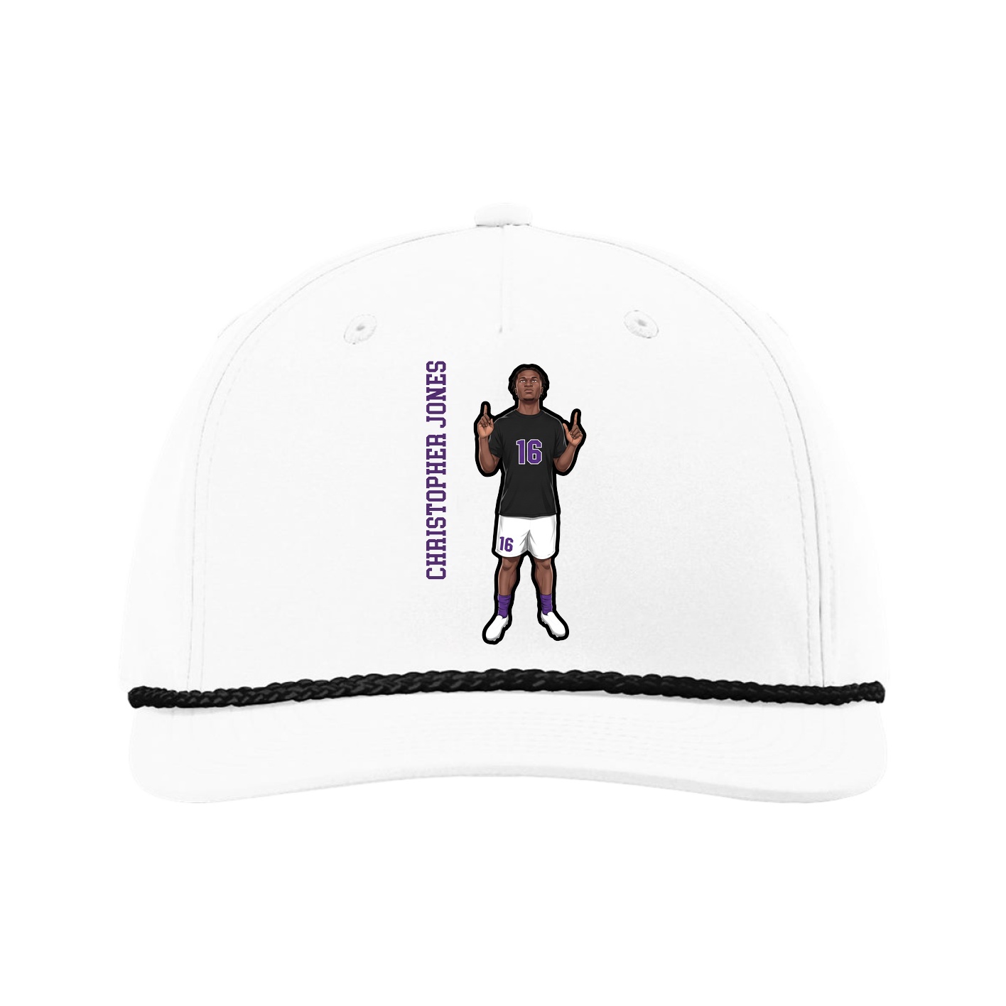 Five-Panel Classic Rope Cap — Name Vertical in White