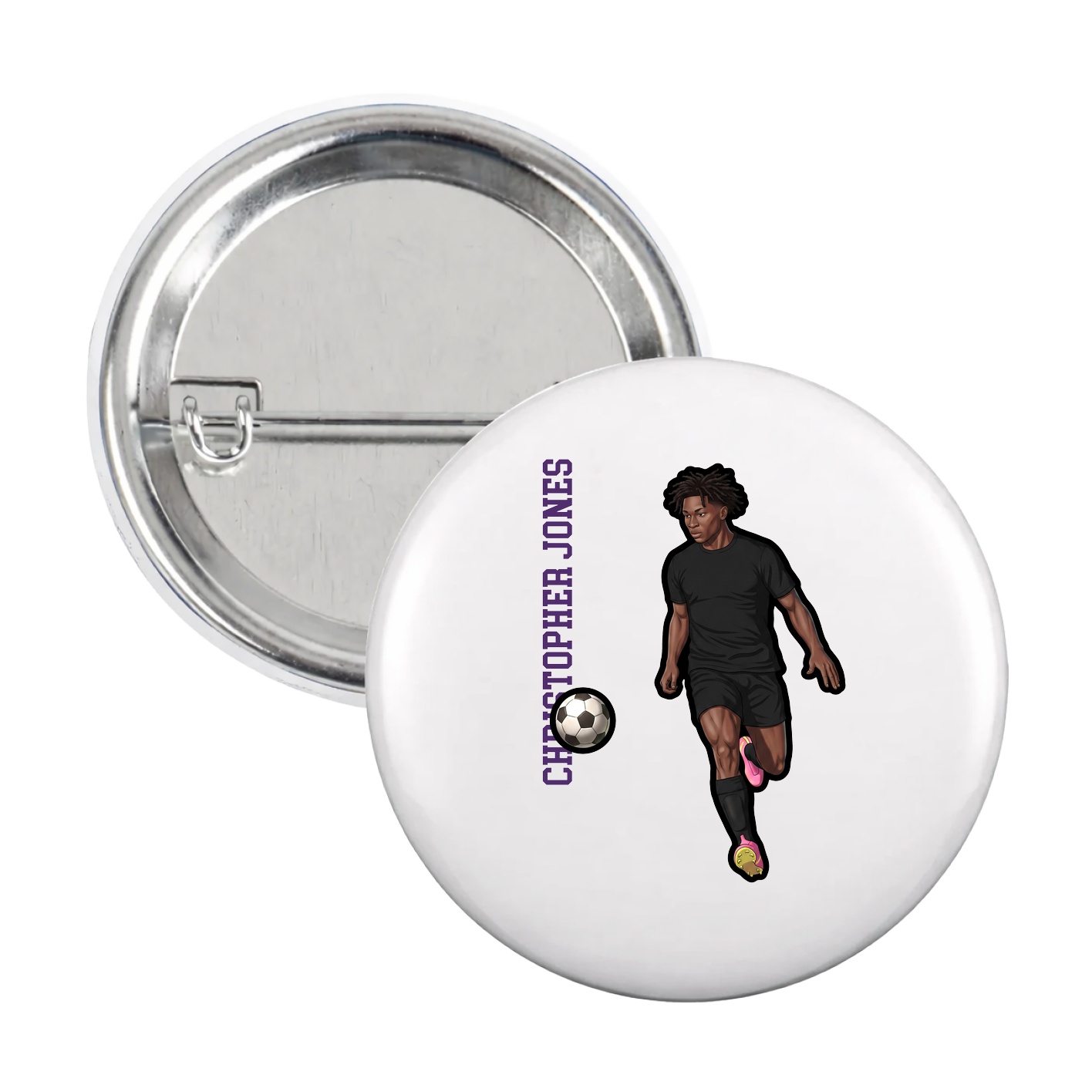 Game Day Button — Name Vertical in White