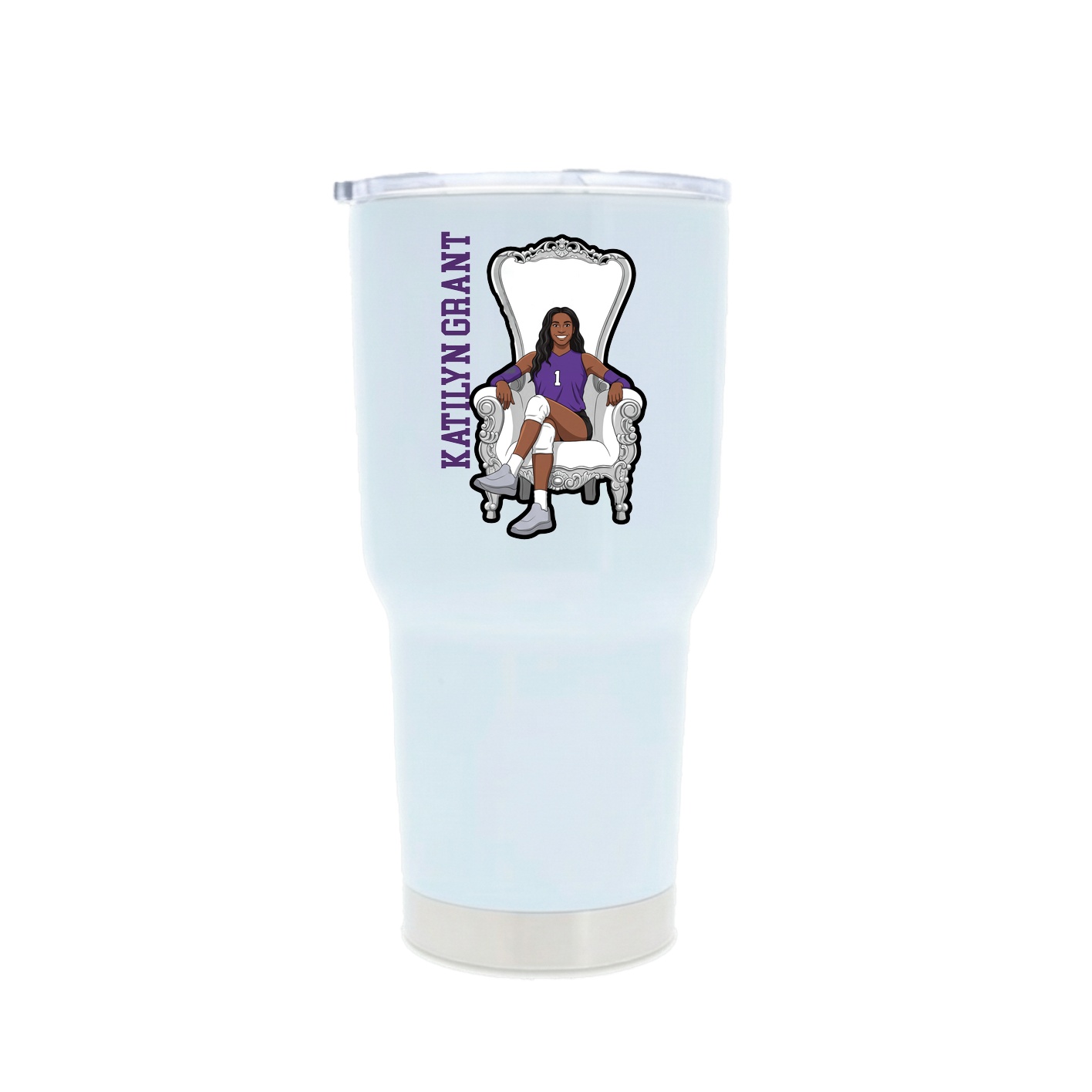 30oz Stainless Steel Tumbler — Name Vertical in White
