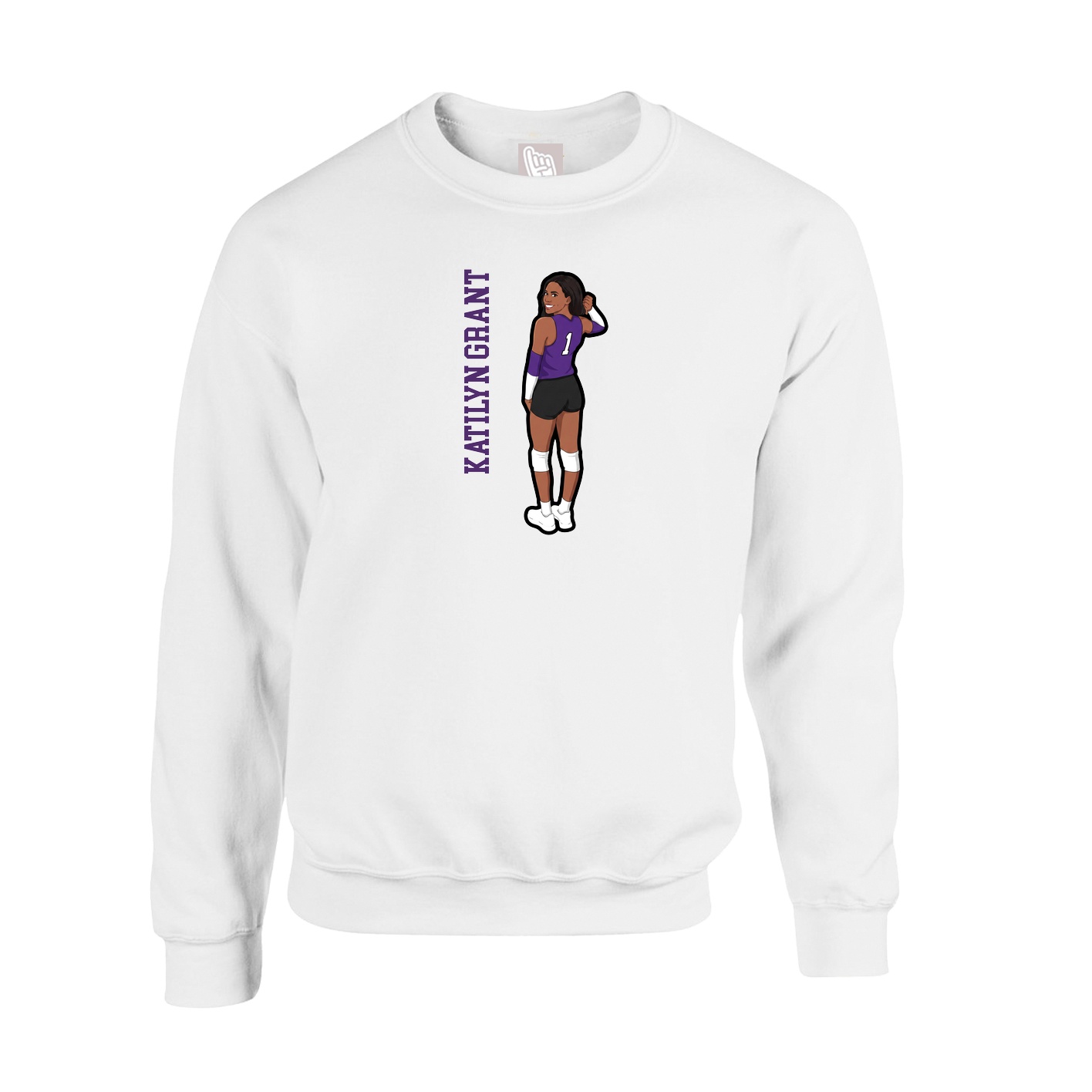 Fleece Crew — Name Vertical in White