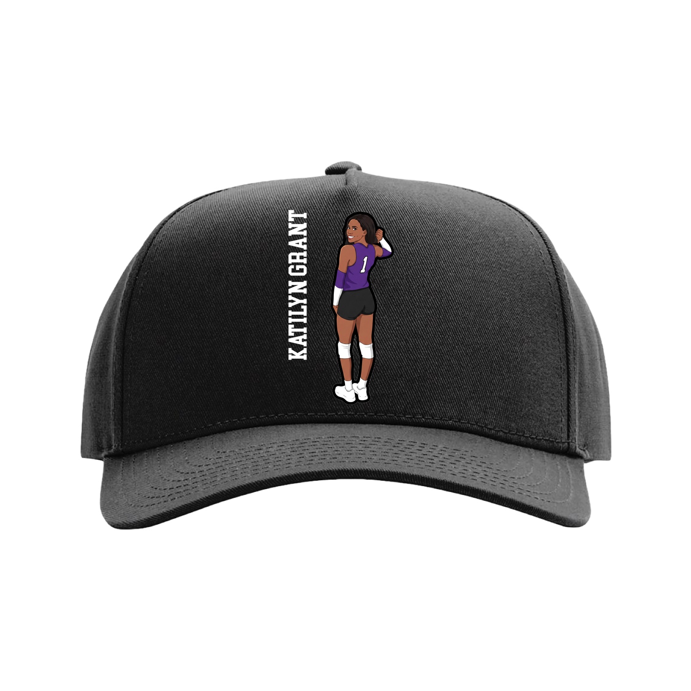 Full Fabric Five-Panel Champ Cap — Name Vertical in Black