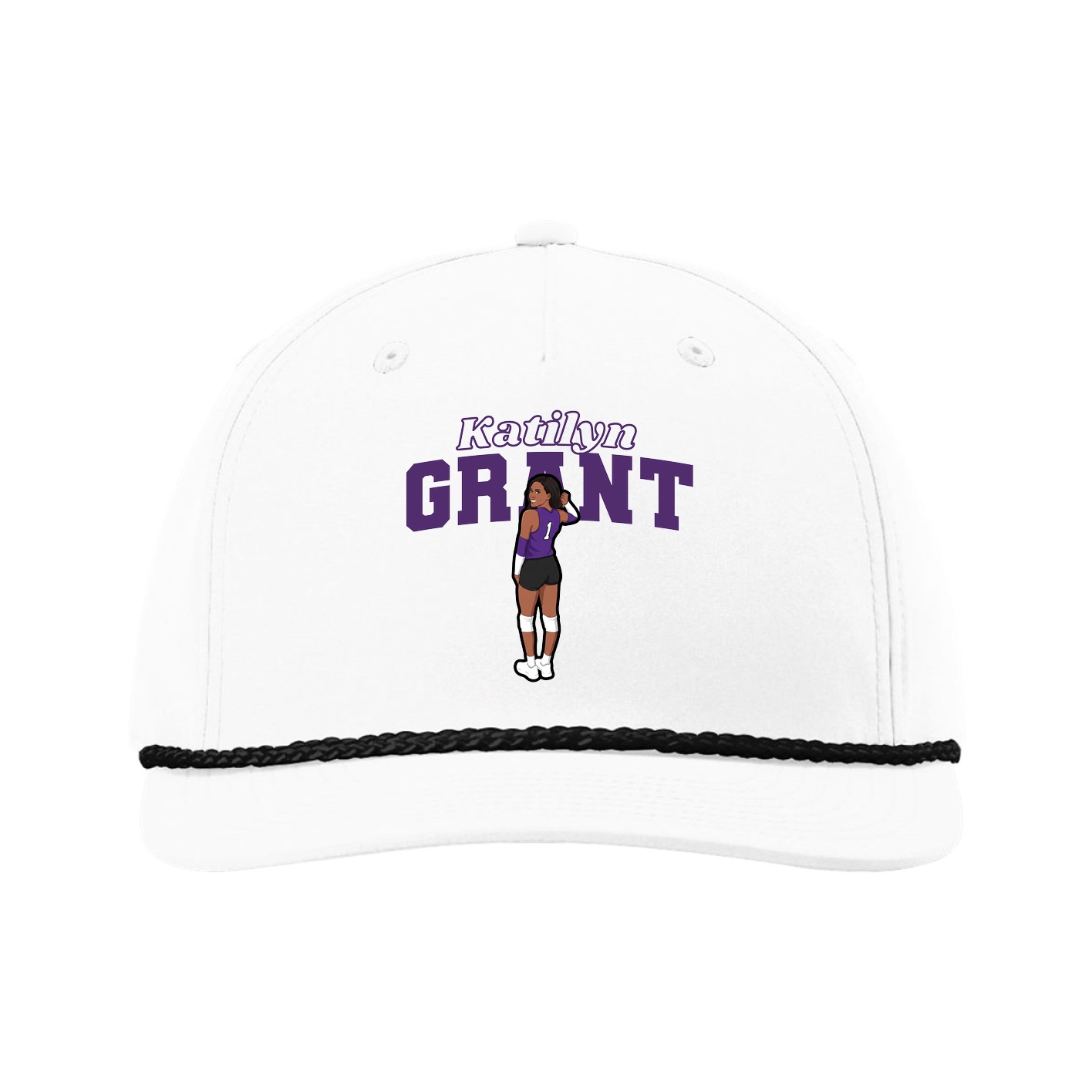 Five-Panel Classic Rope Cap — Name Arch in White