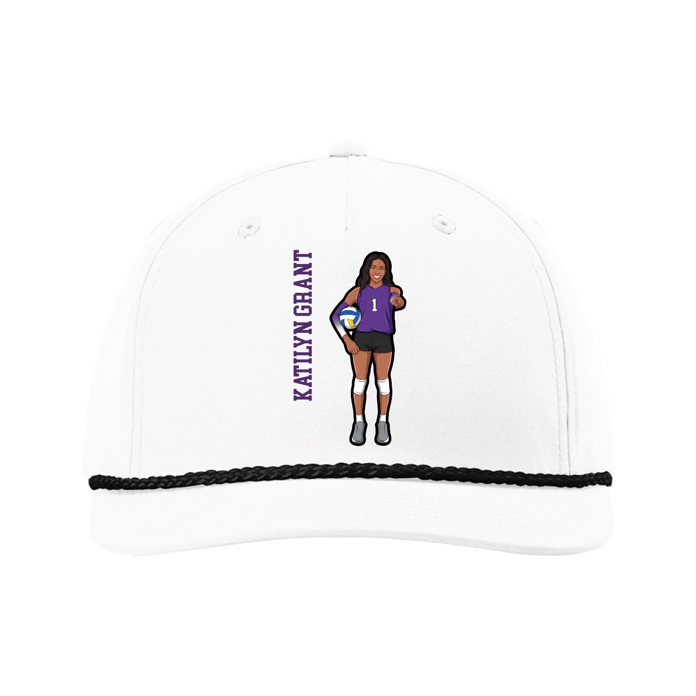Five-Panel Classic Rope Cap — Name Vertical in White