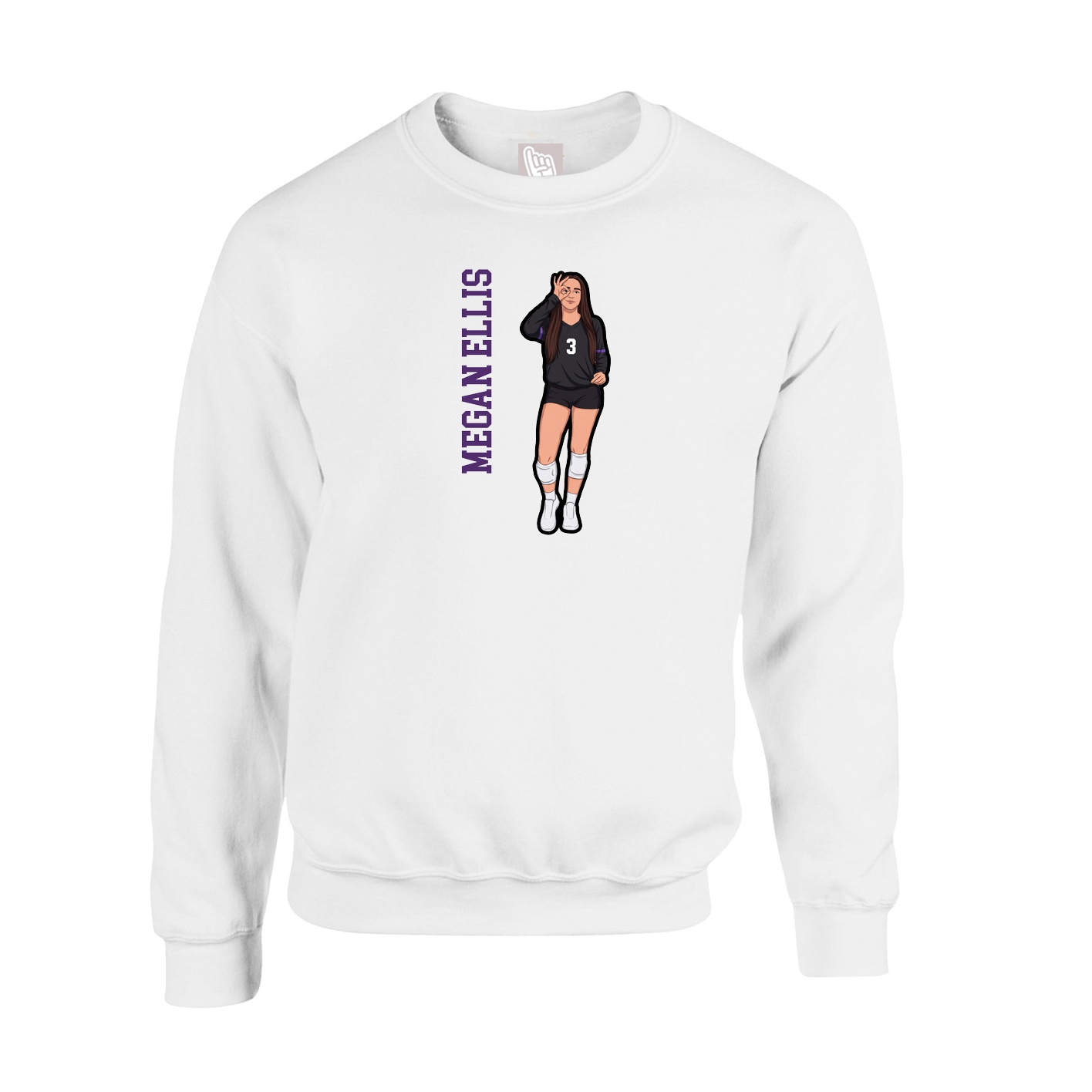 Fleece Crew — Name Vertical in White