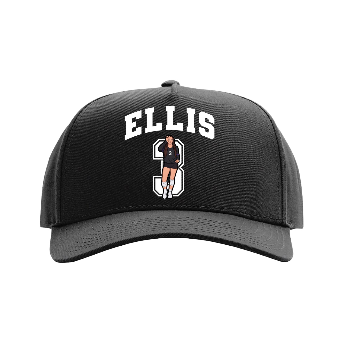 Full Fabric Five-Panel Champ Cap — Number in Black
