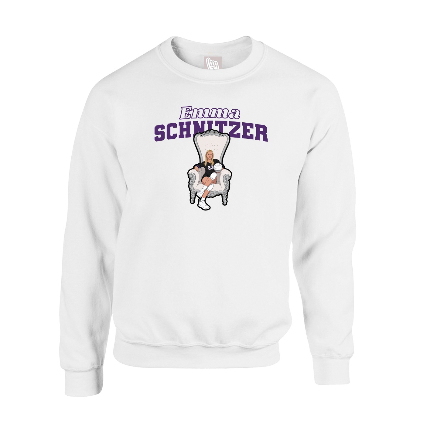 Fleece Crew — Name Arch in White