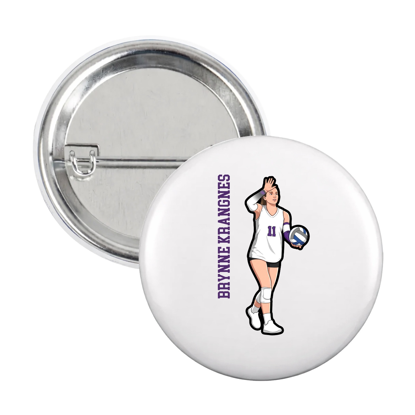 Game Day Button — Name Vertical in White
