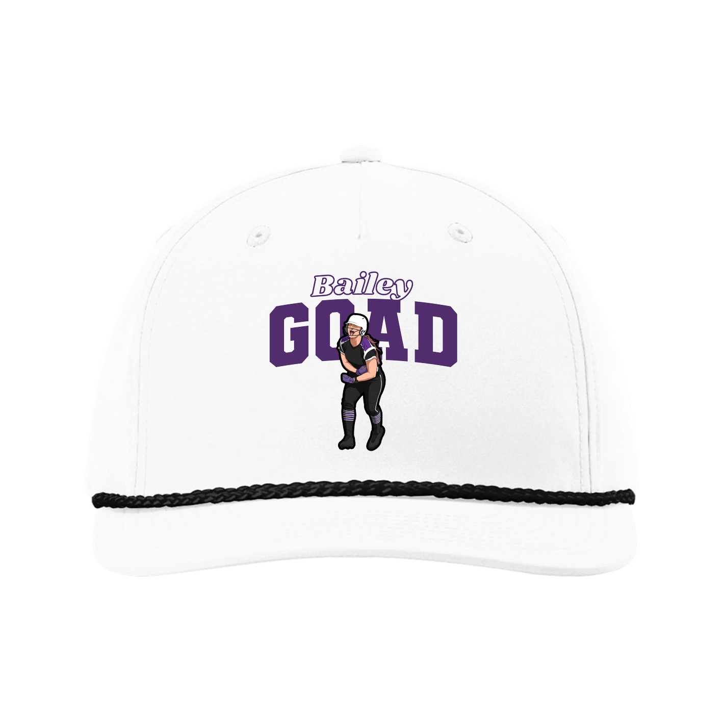 Five-Panel Classic Rope Cap — Name Arch in White