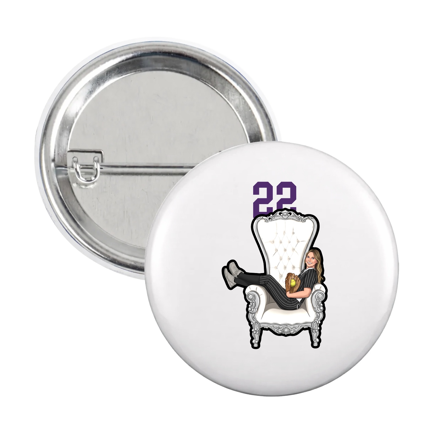 Game Day Button — Number Top in White