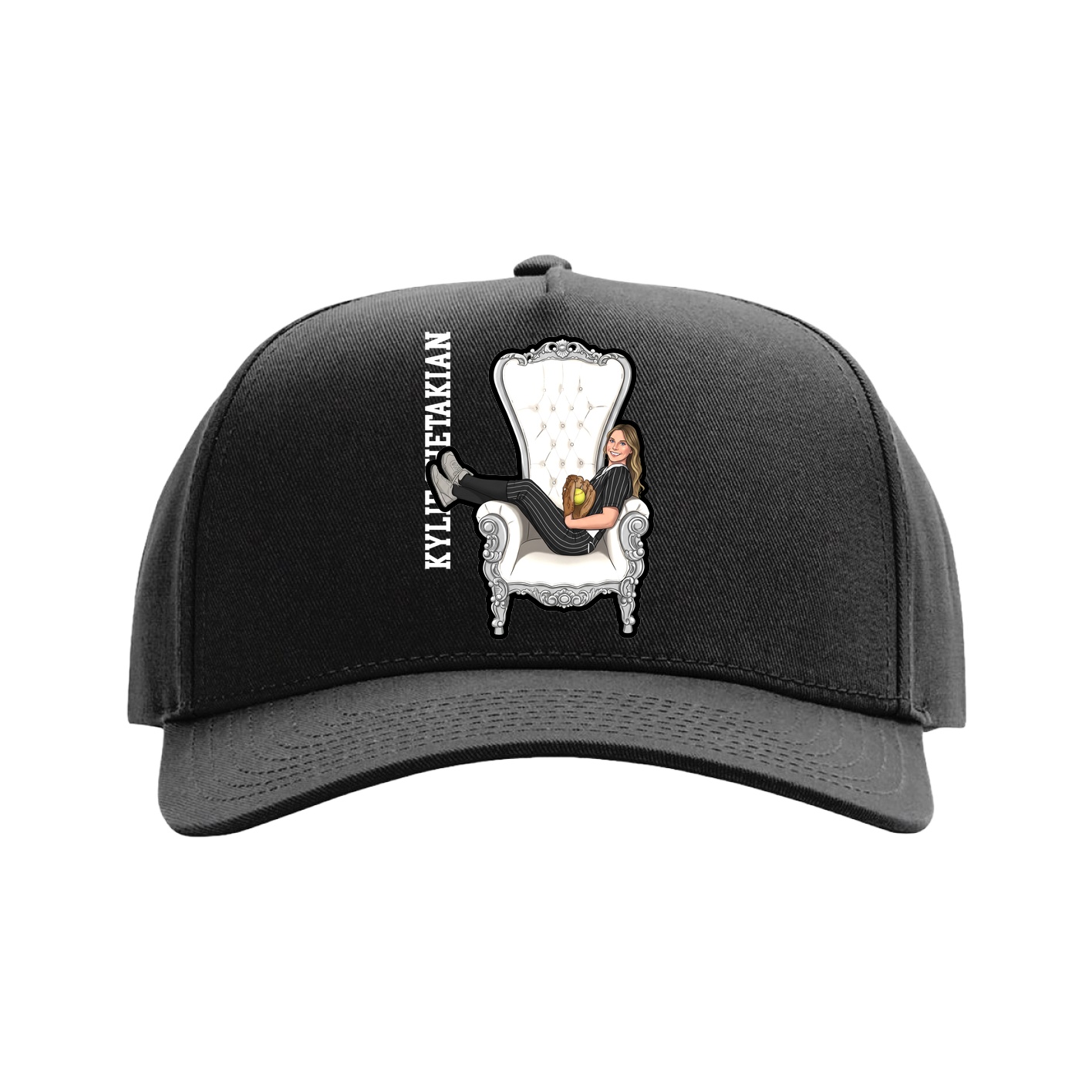 Full Fabric Five-Panel Champ Cap — Name Vertical in Black