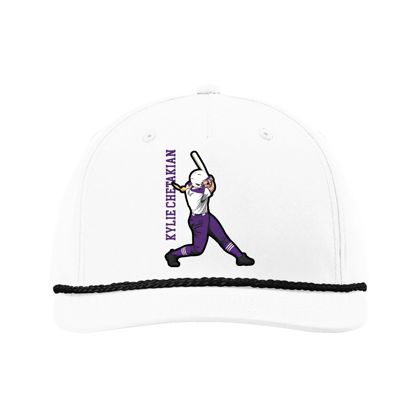 Five-Panel Classic Rope Cap — Name Vertical in White