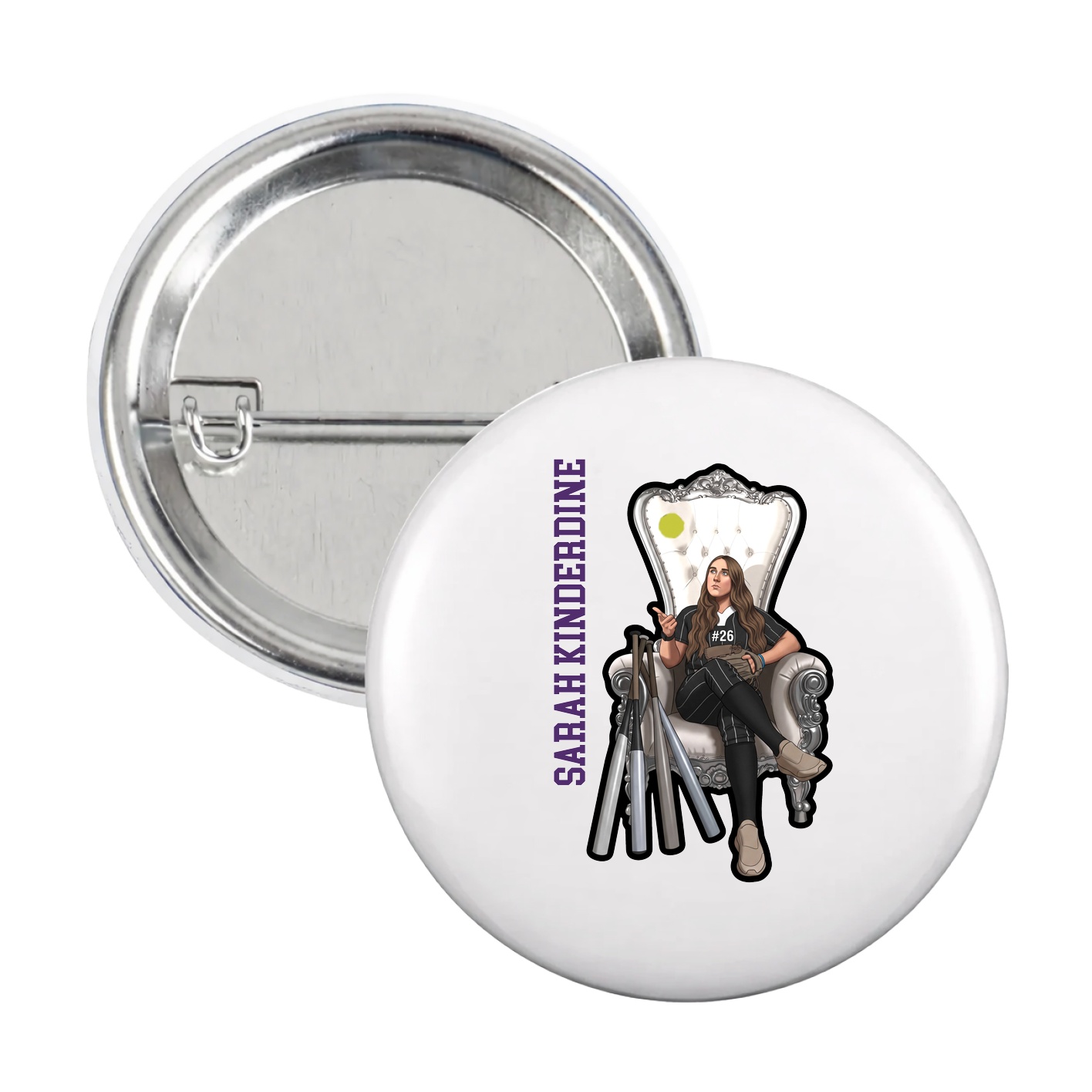 Game Day Button — Name Vertical in White