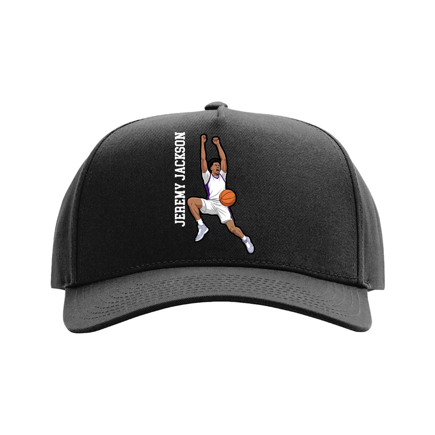 Full Fabric Five-Panel Champ Cap — Name Vertical in Black