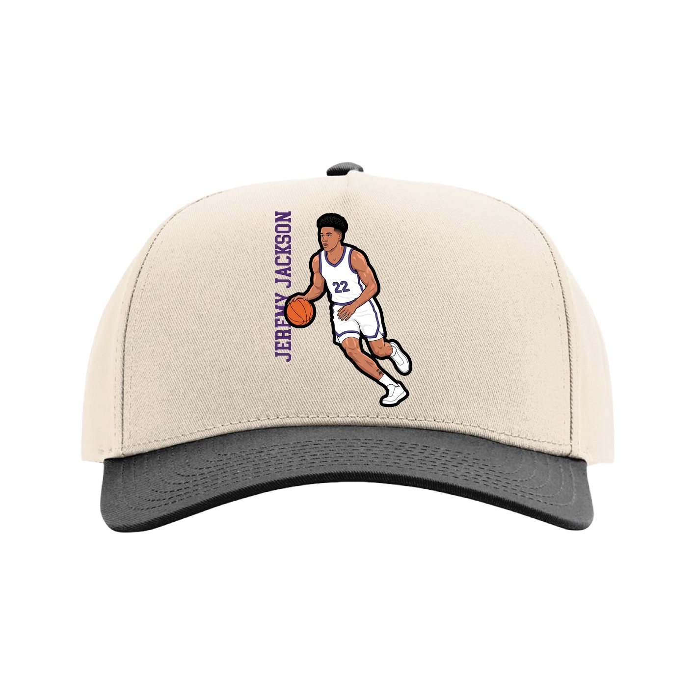 Full Fabric Five-Panel Champ Cap — Name Vertical in Cream/Black