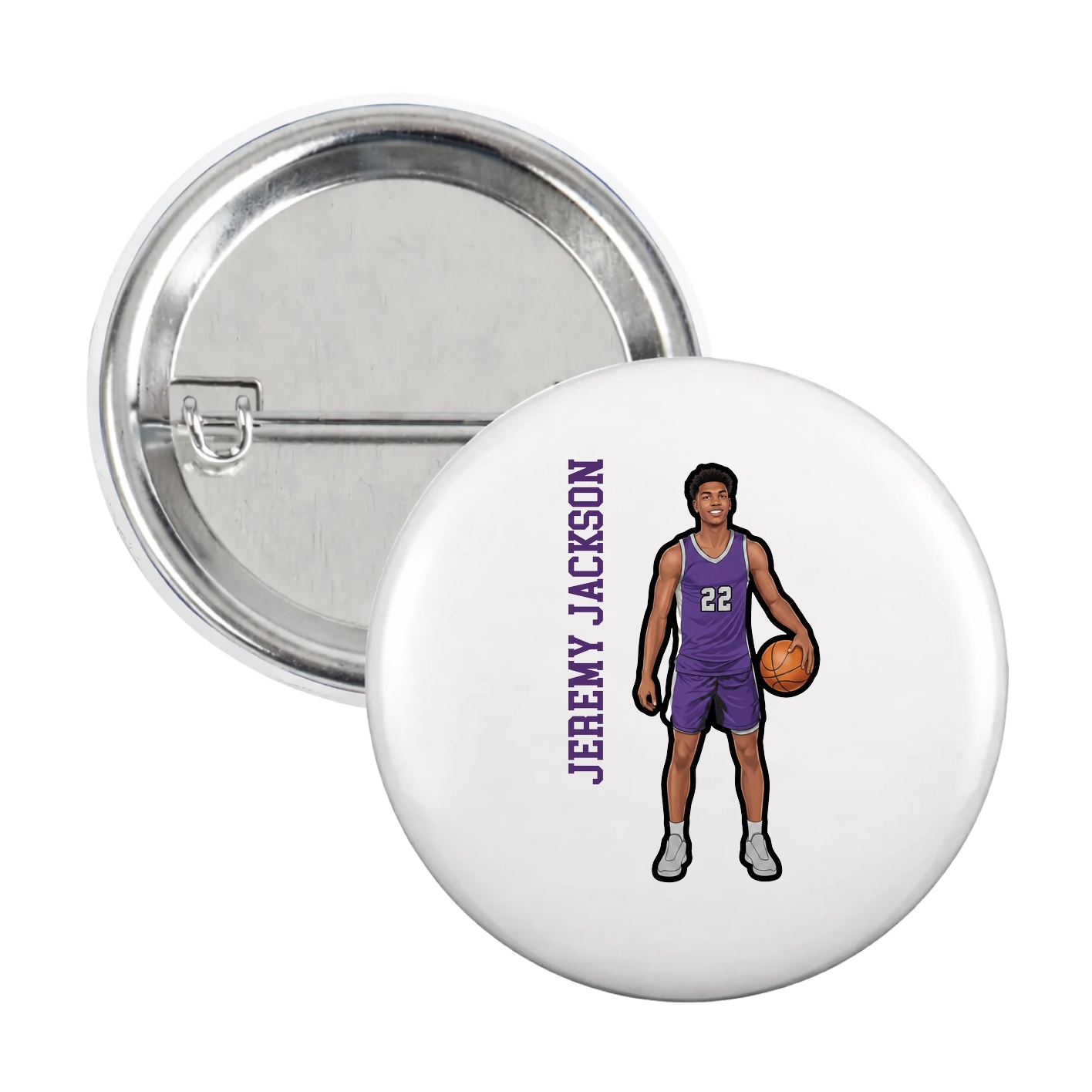 Game Day Button — Name Vertical in White