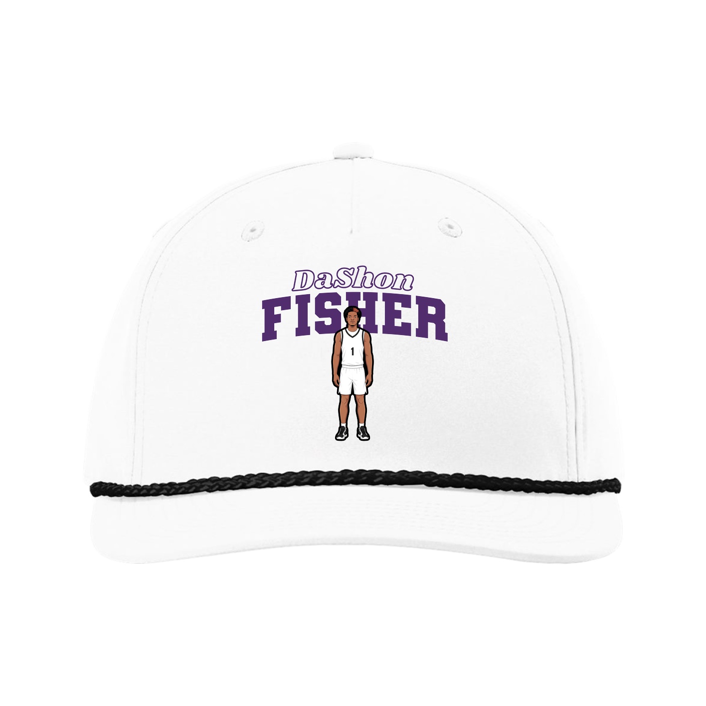 Five-Panel Classic Rope Cap — Name Arch in White
