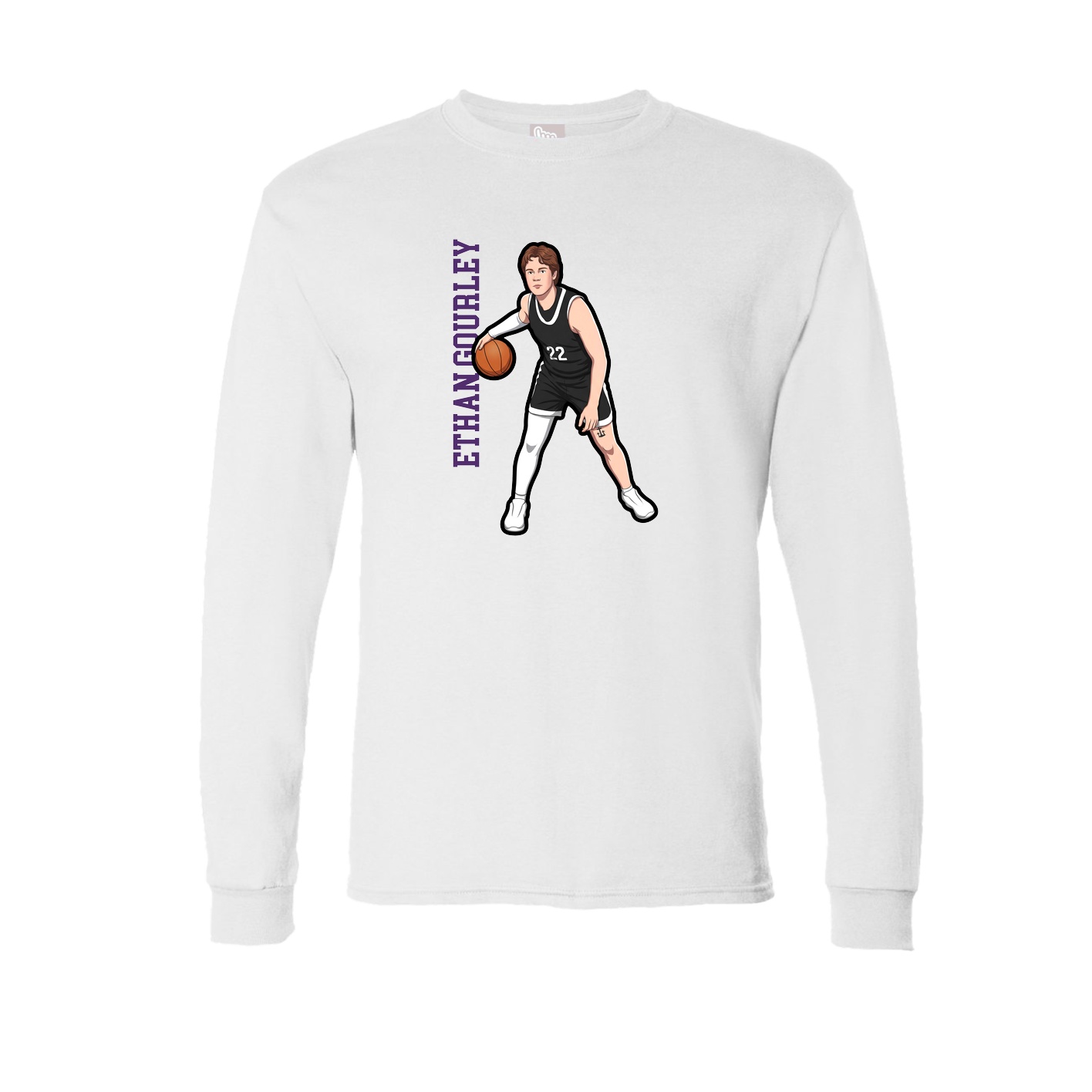 Long Sleeve Tee — Name Vertical in White