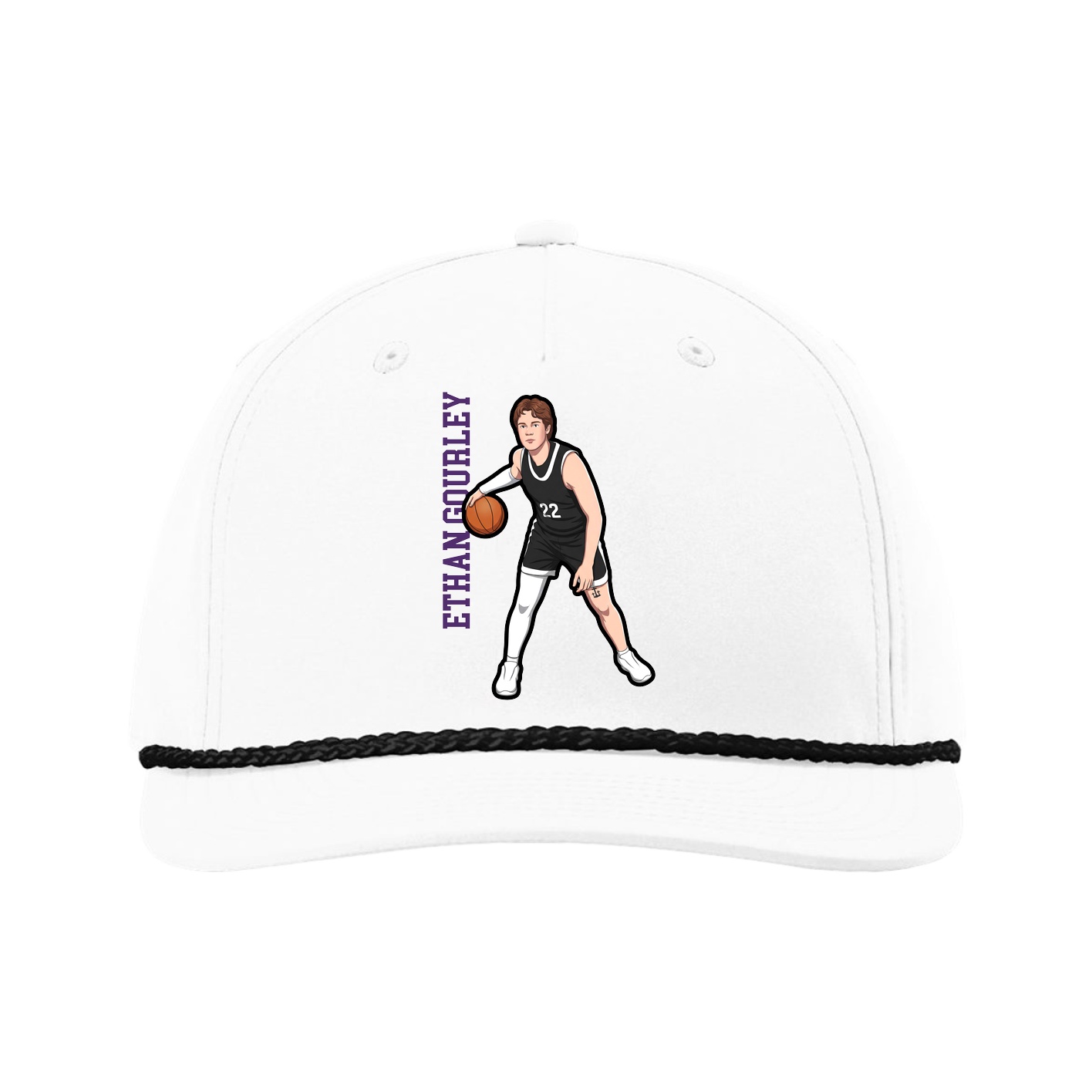 Five-Panel Classic Rope Cap — Name Vertical in White