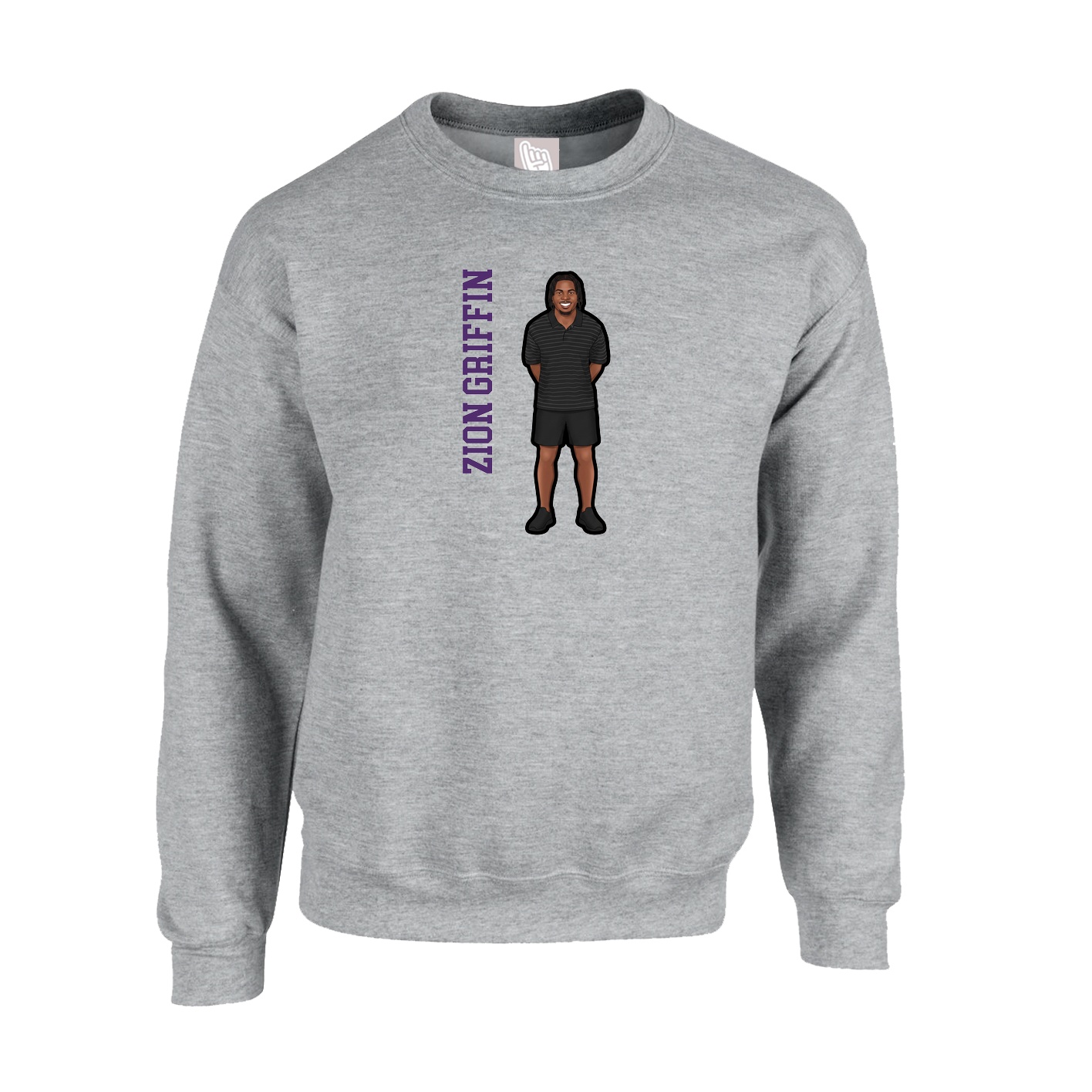 Fleece Crew — Name Vertical in Grey