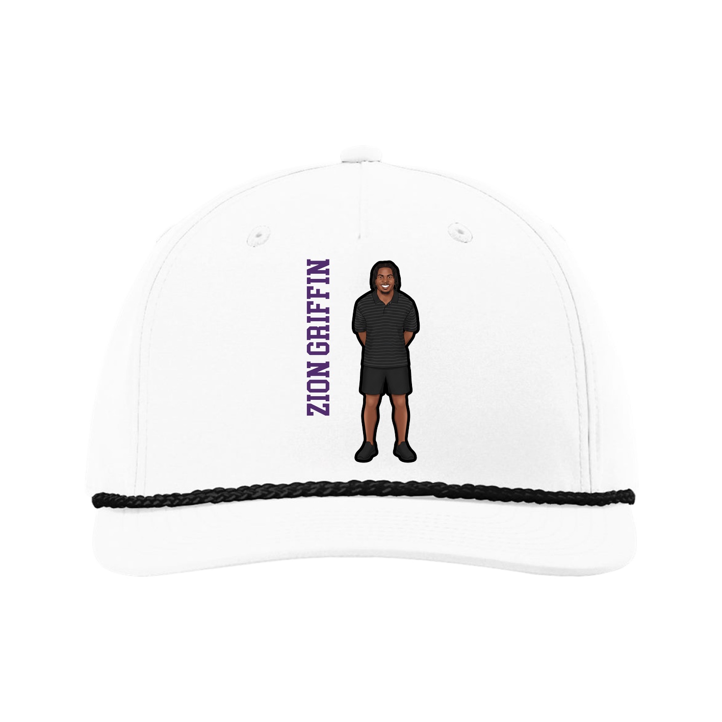 Five-Panel Classic Rope Cap — Name Vertical in White
