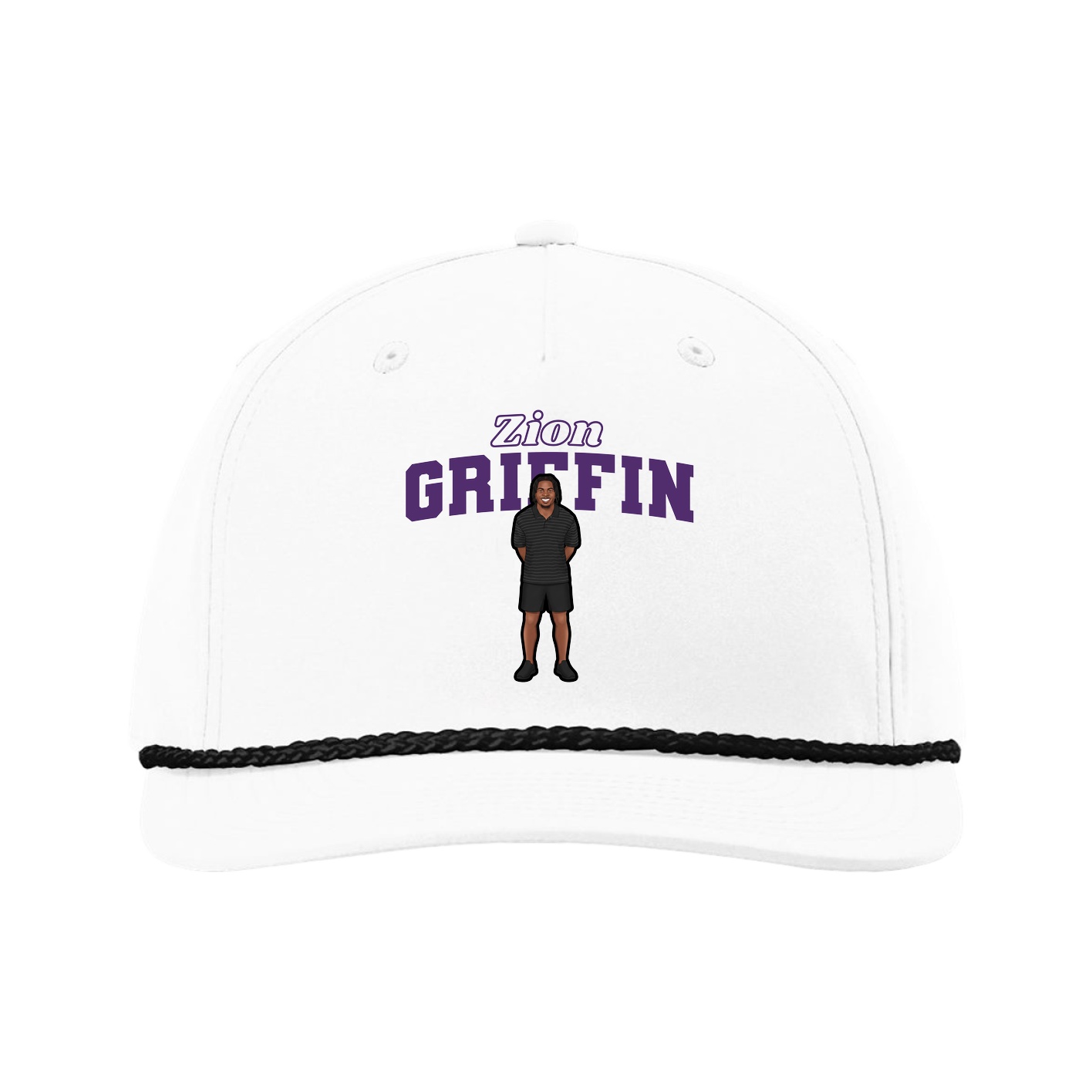 Five-Panel Classic Rope Cap — Name Arch in White