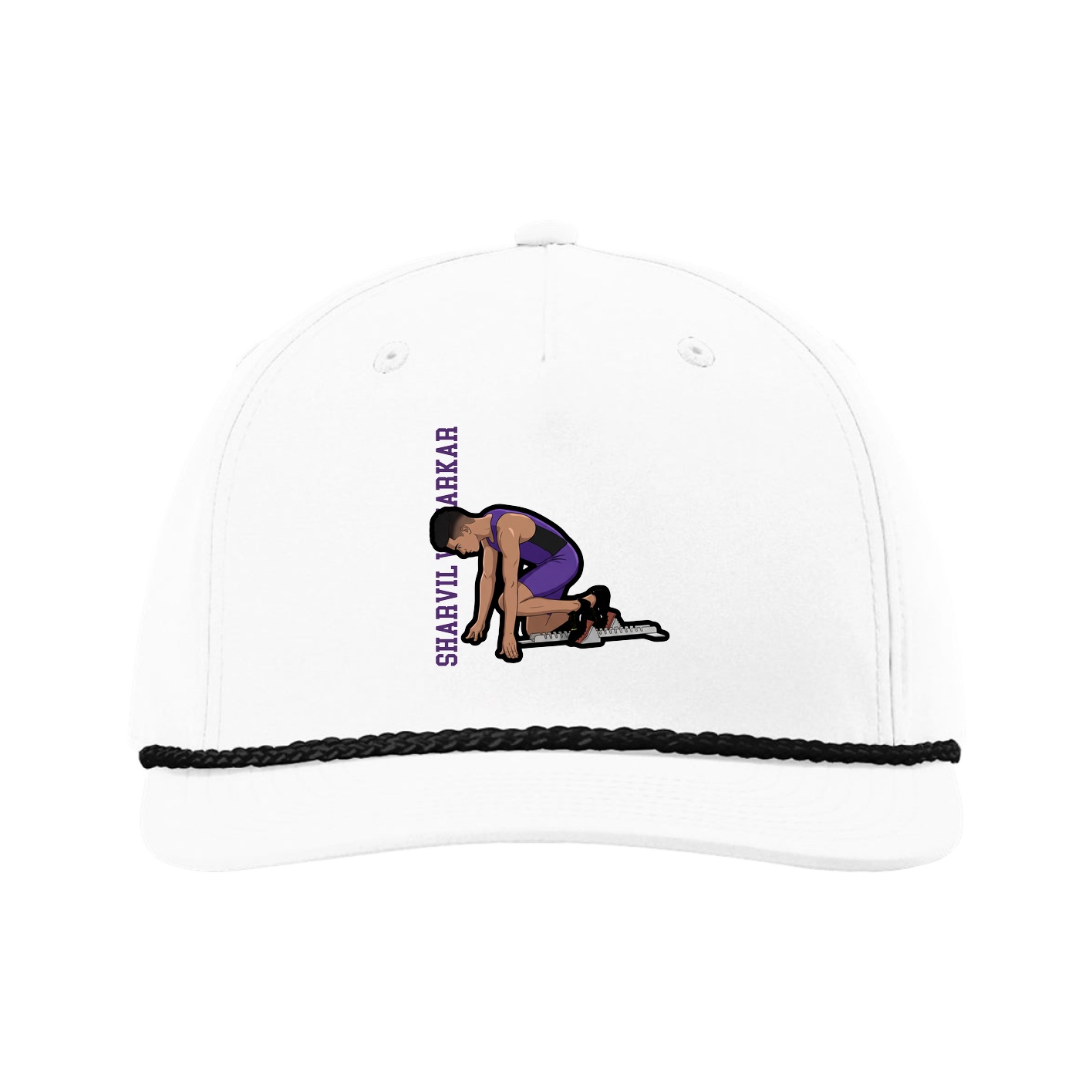 Five-Panel Classic Rope Cap — Name Vertical in White