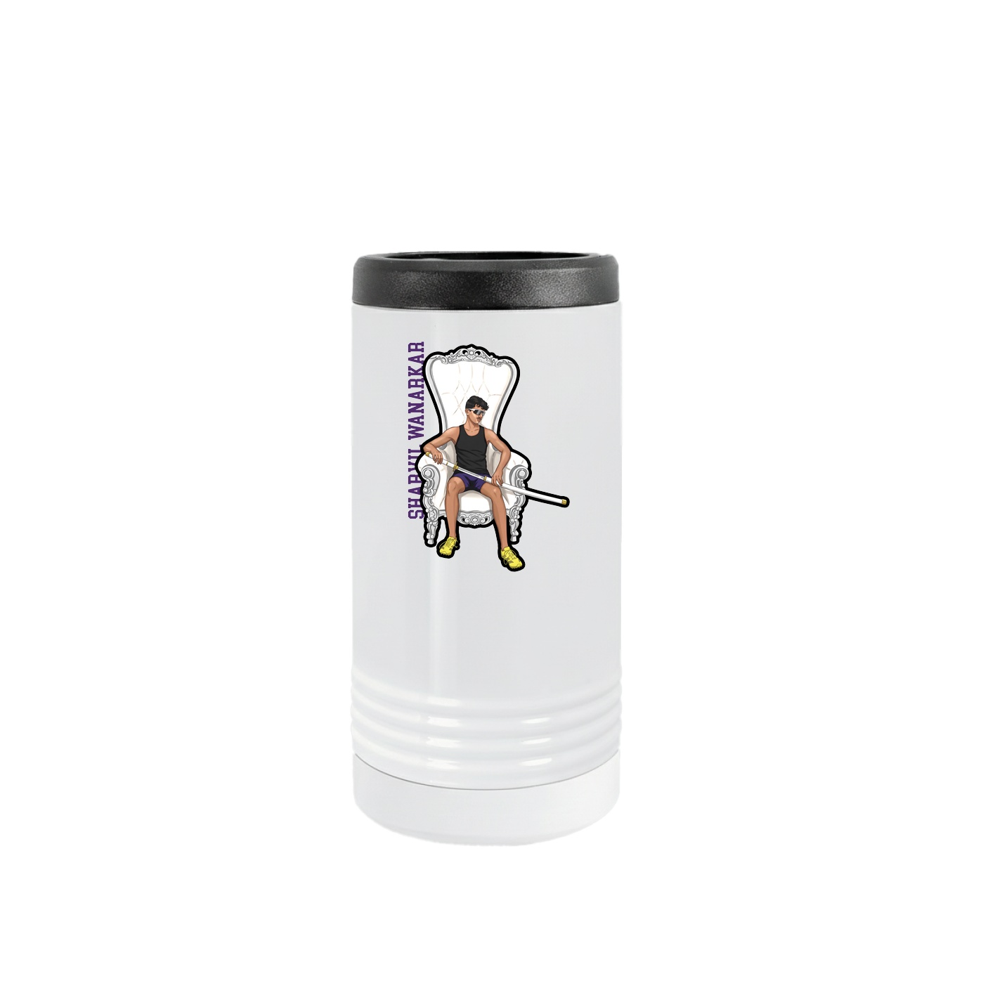 Slim Beverage Holder — Name Vertical in White