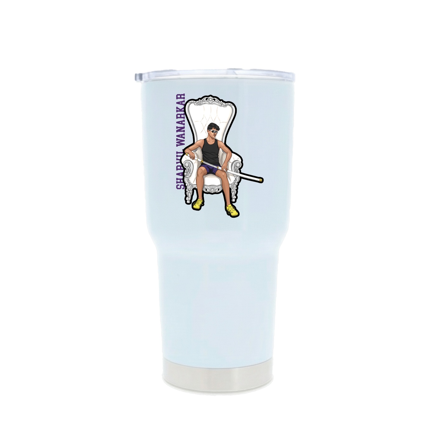 30oz Stainless Steel Tumbler — Name Vertical in White