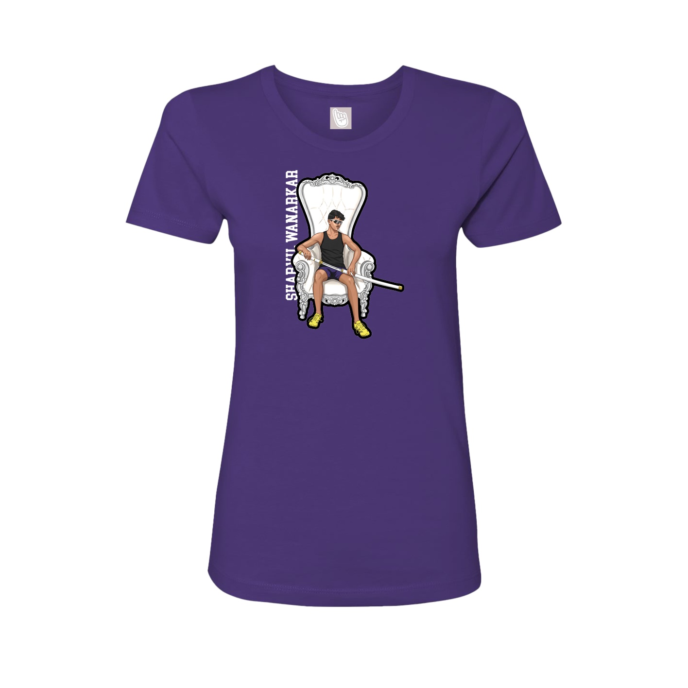Fitted Women's Tee — Name Vertical in Purple
