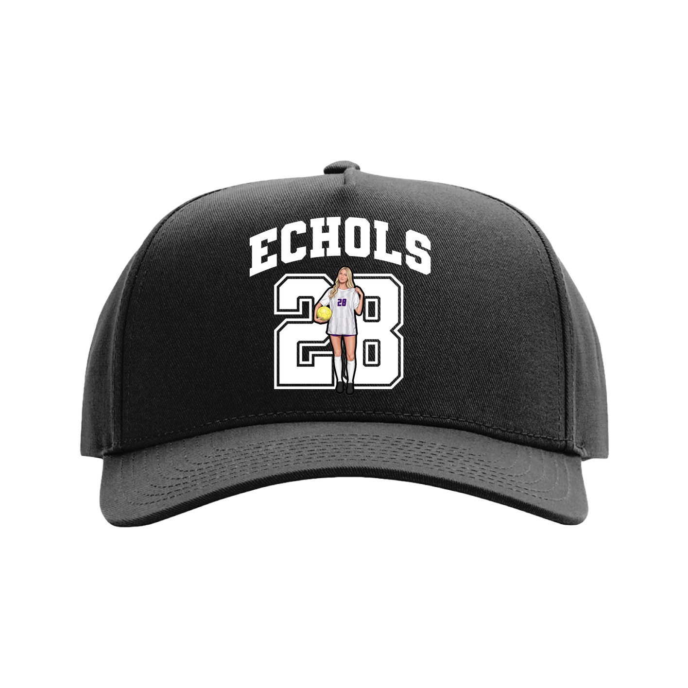 Full Fabric Five-Panel Champ Cap — Number in Black