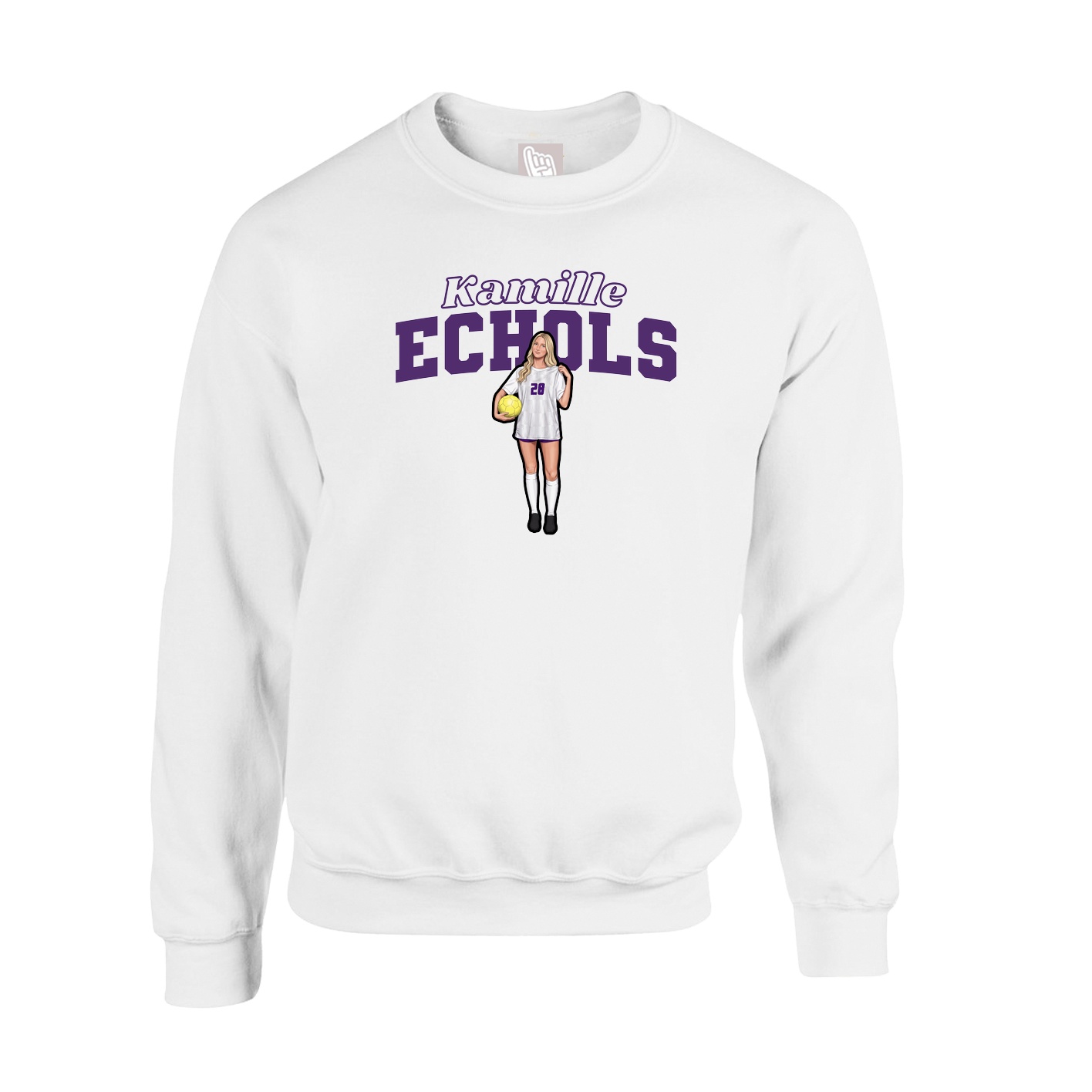 Fleece Crew — Name Arch in White