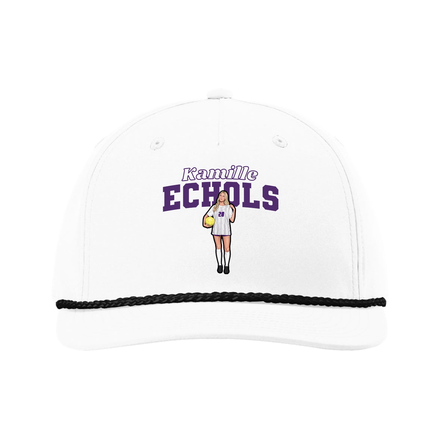 Five-Panel Classic Rope Cap — Name Arch in White