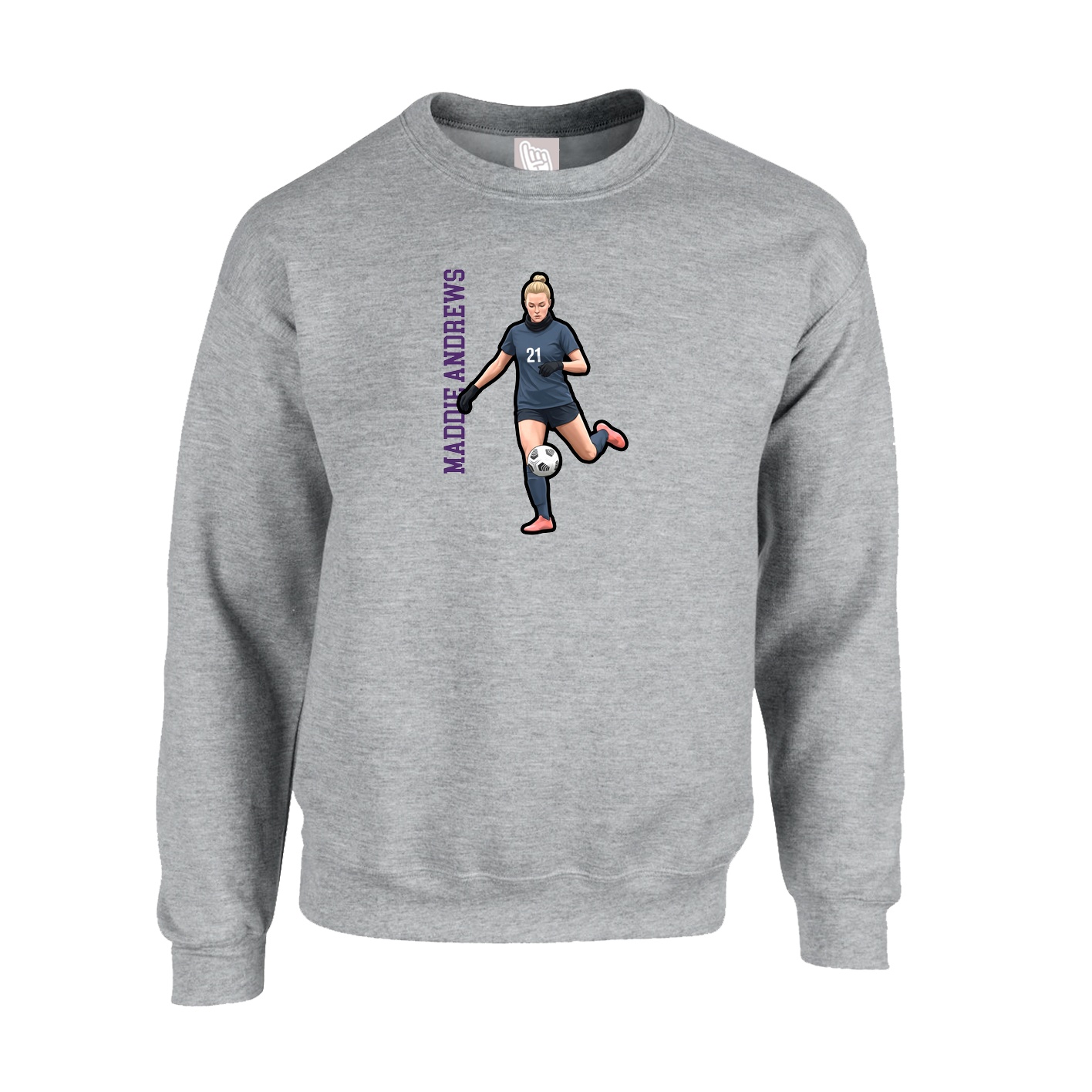 Fleece Crew — Name Vertical in Grey