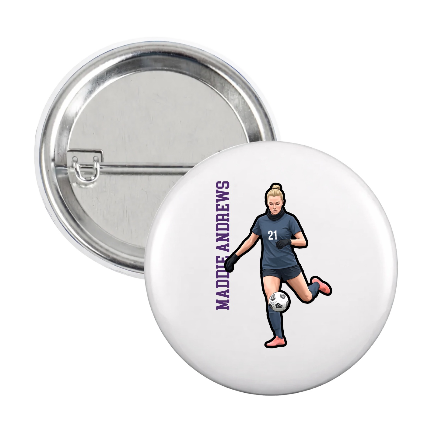 Game Day Button — Name Vertical in White