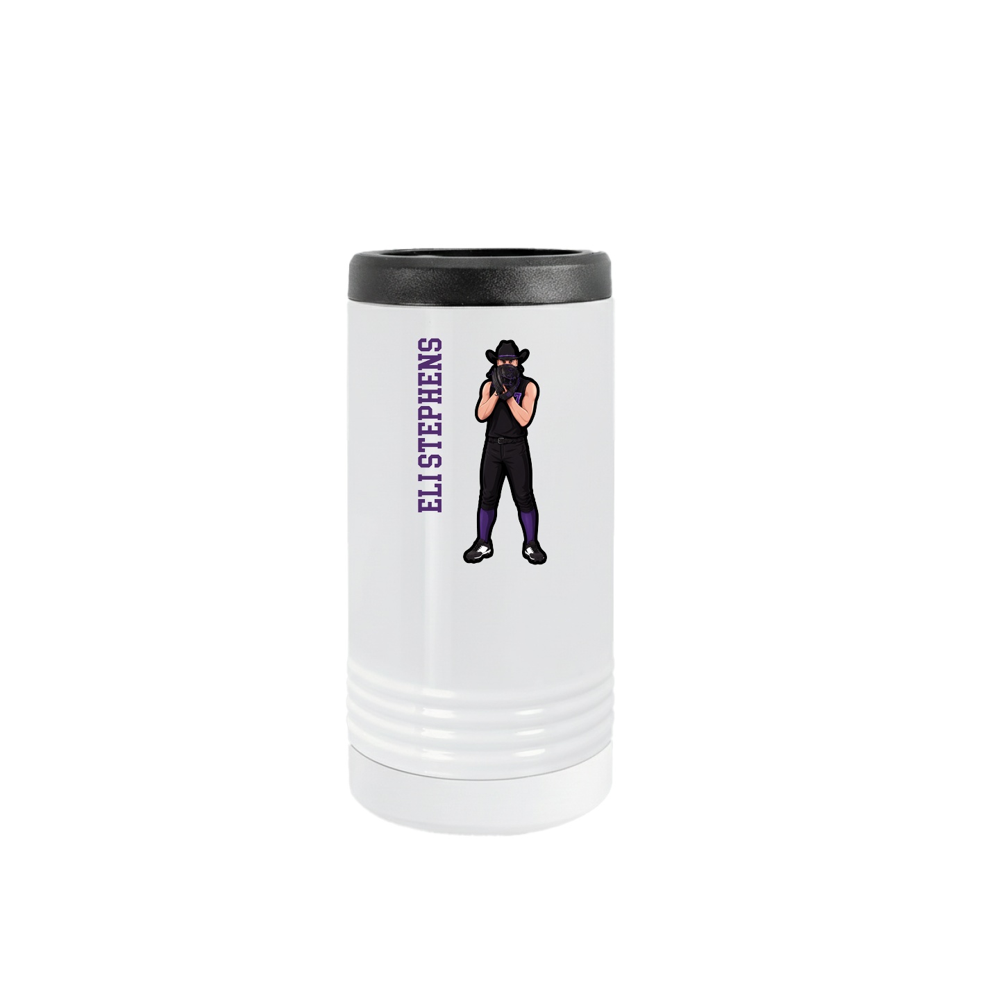 Slim Beverage Holder — Name Vertical in White