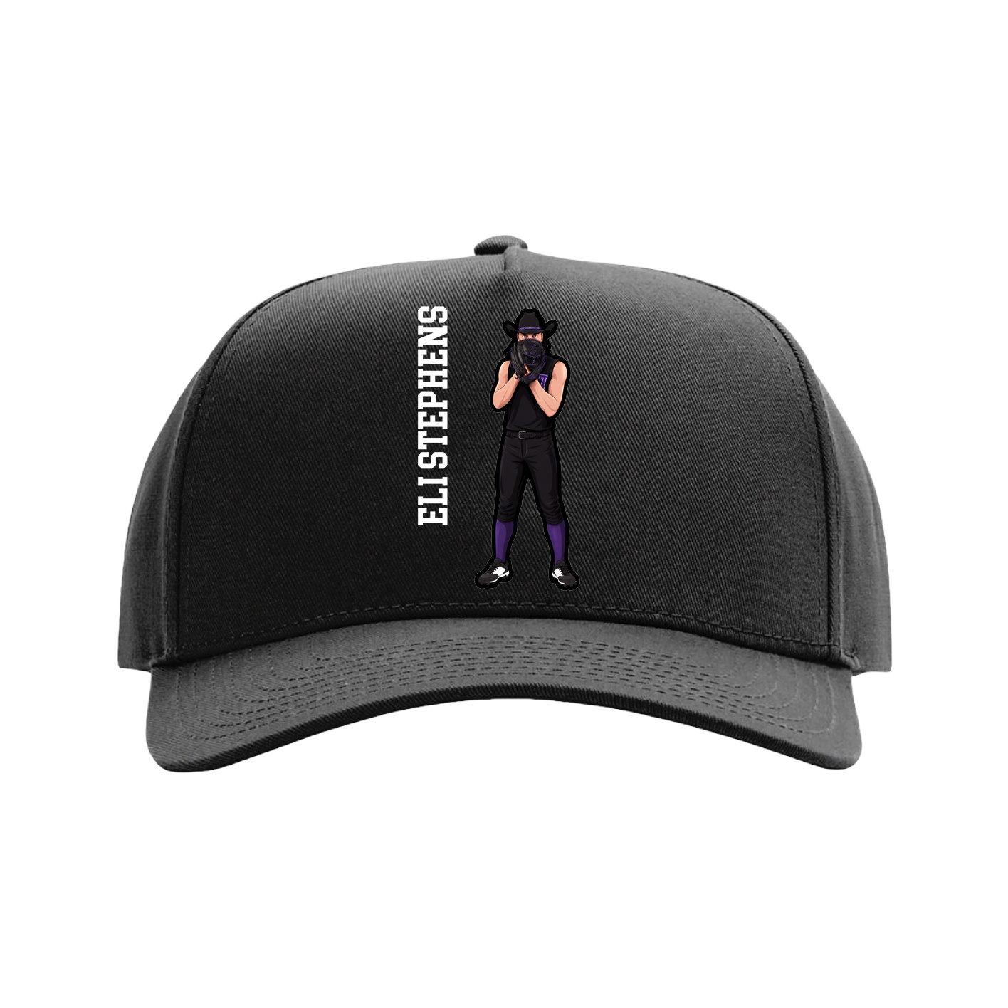 Full Fabric Five-Panel Champ Cap — Name Vertical in Black