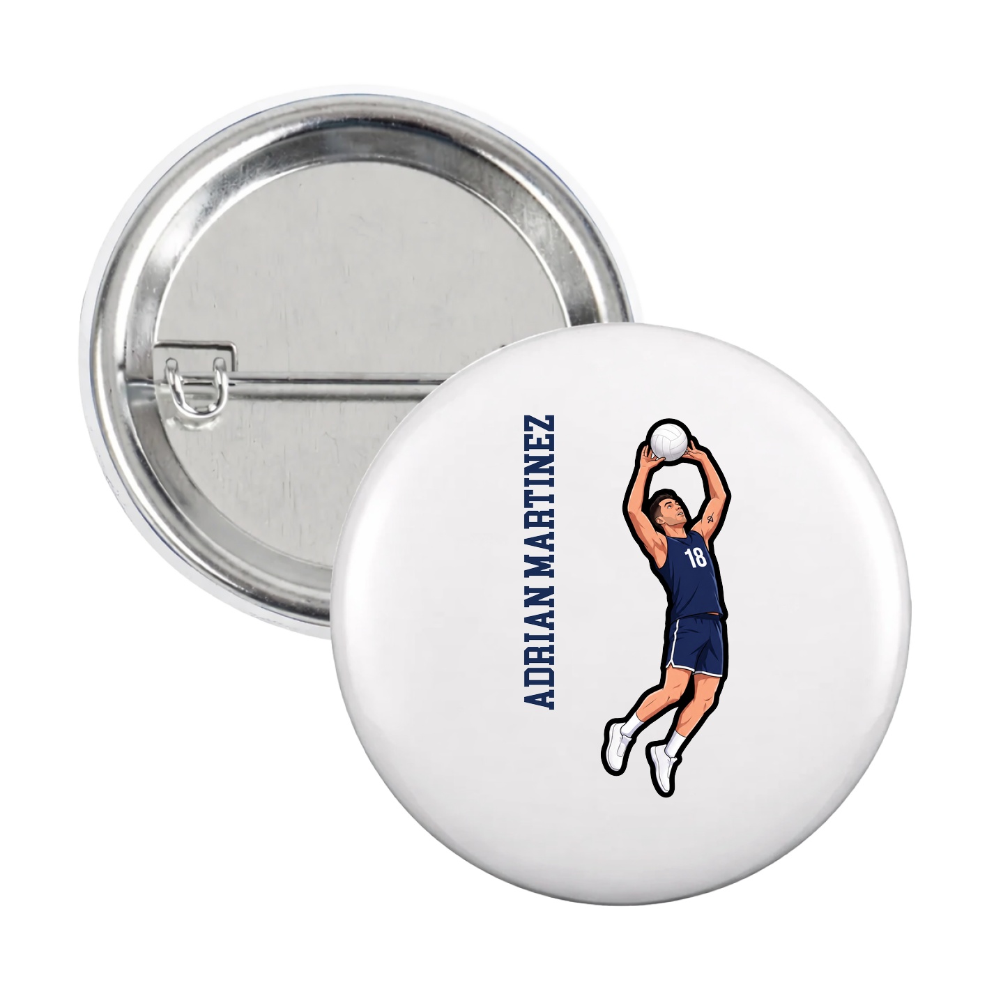 Game Day Button — Name Vertical in White
