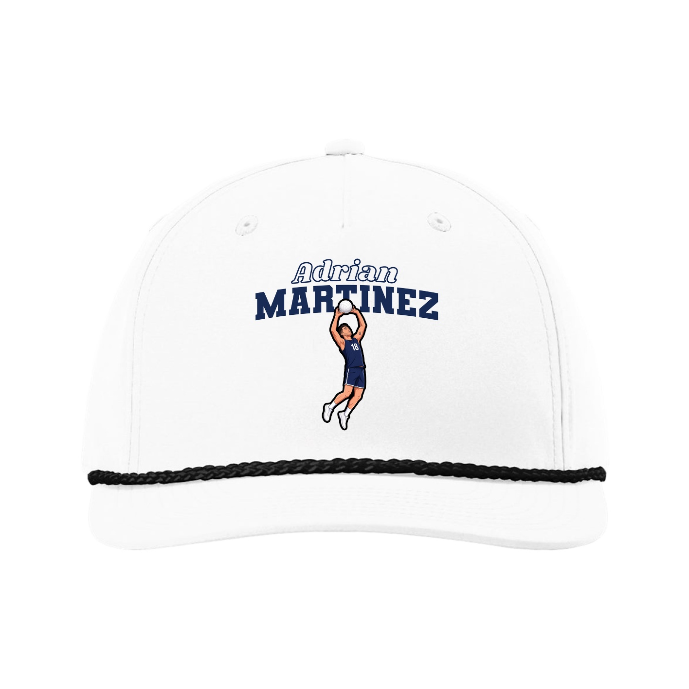 Five-Panel Classic Rope Cap — Name Arch in White
