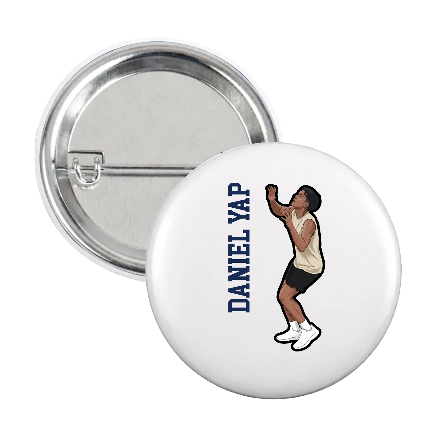 Game Day Button — Name Vertical in White