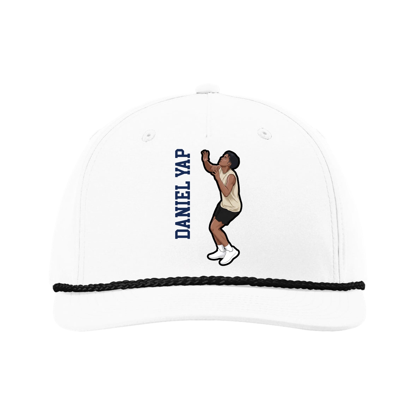 Five-Panel Classic Rope Cap — Name Vertical in White