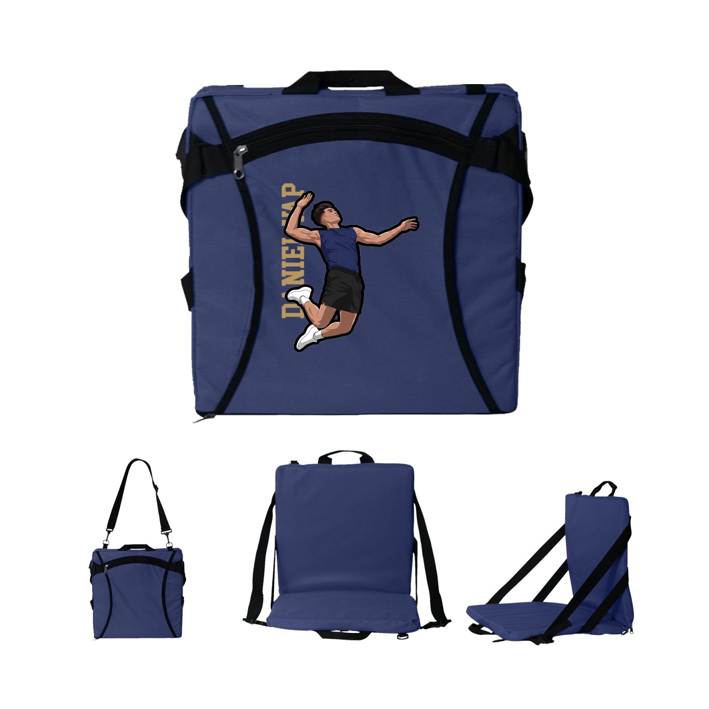 Folding Stadium Seat — Name Vertical in Navy