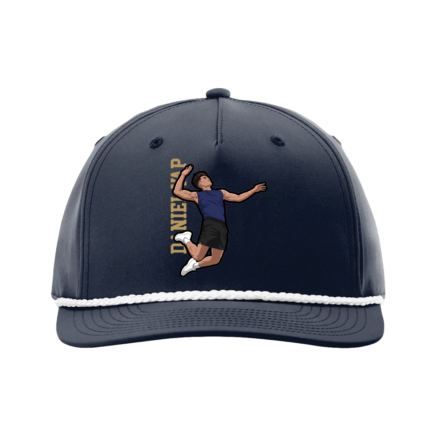 Five-Panel Classic Rope Cap — Name Vertical in Navy