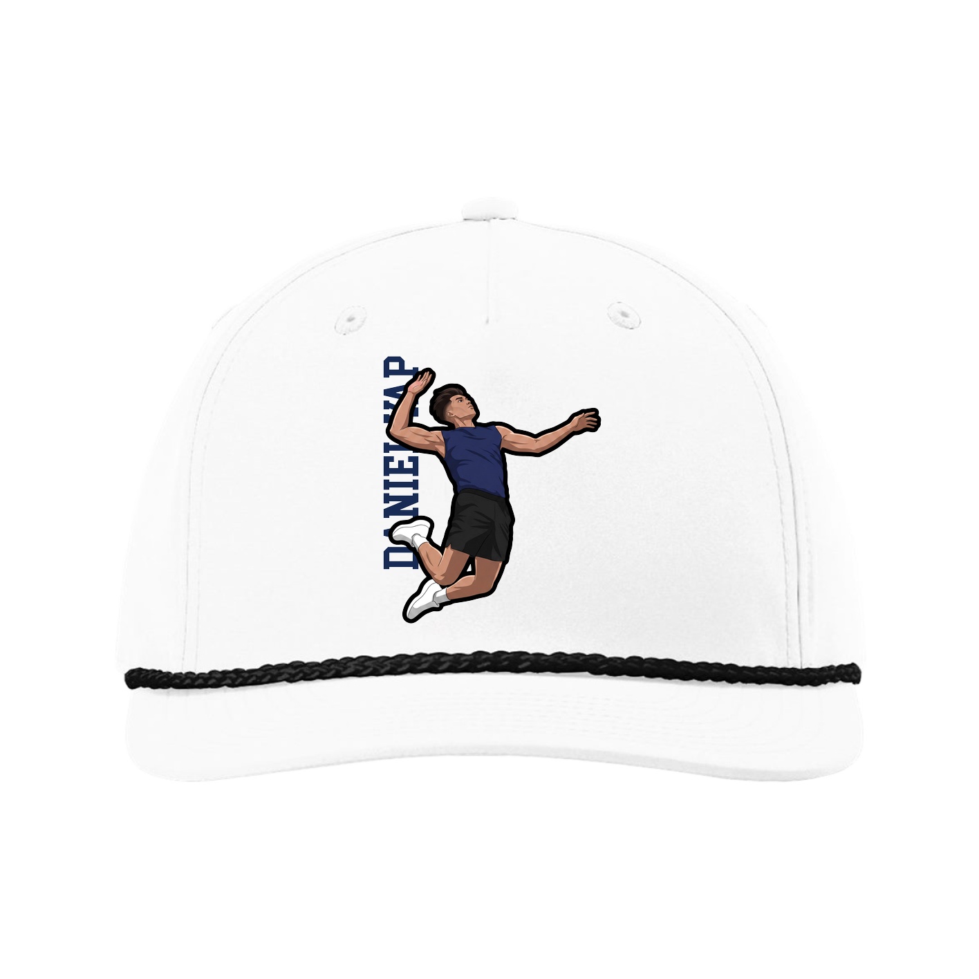 Five-Panel Classic Rope Cap — Name Vertical in White
