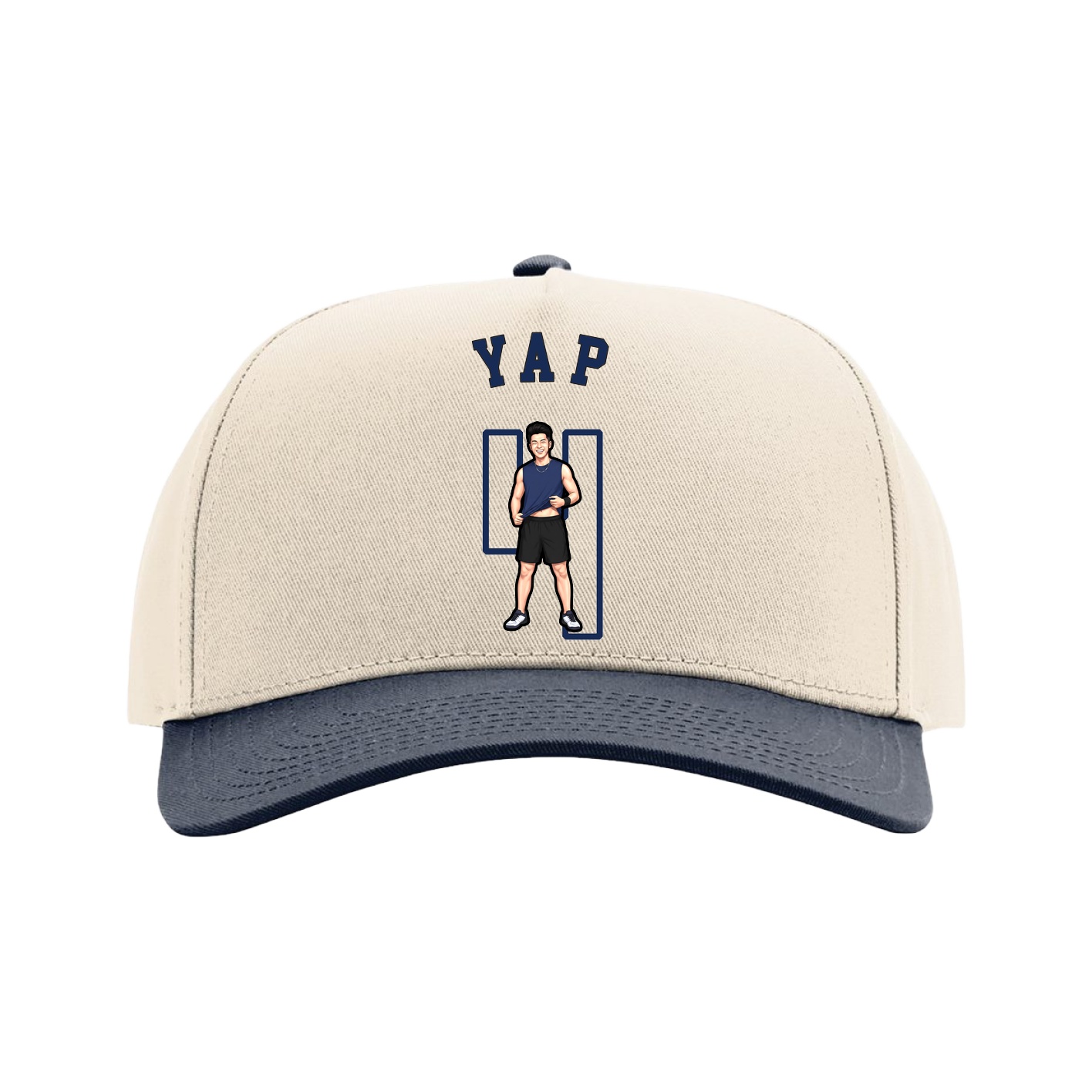 Full Fabric Five-Panel Champ Cap — Shirsey Arch in Cream/Navy