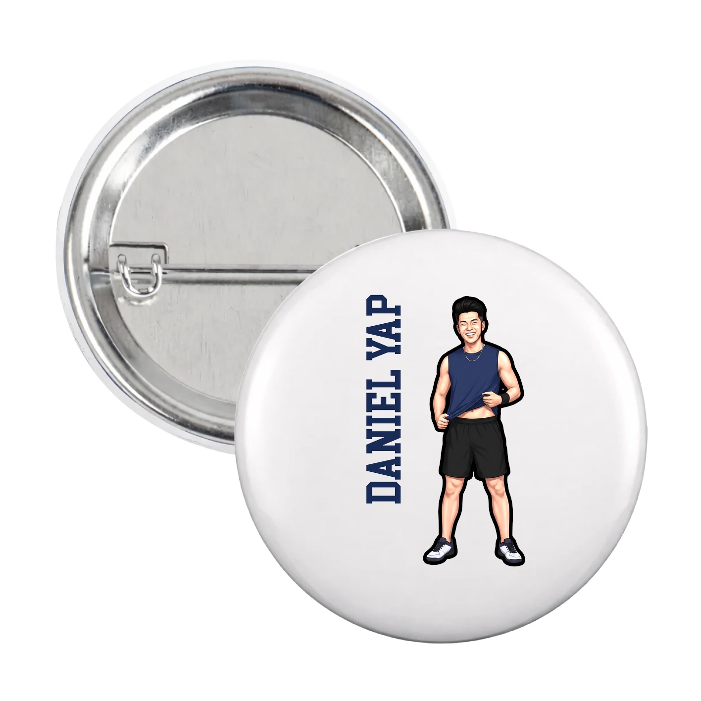 Game Day Button — Name Vertical in White