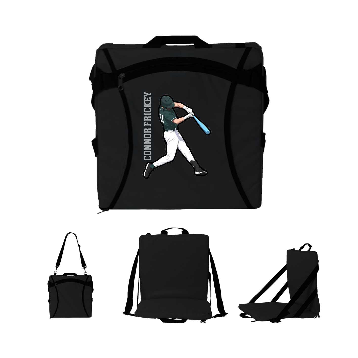 Folding Stadium Seat — Name Vertical in Black
